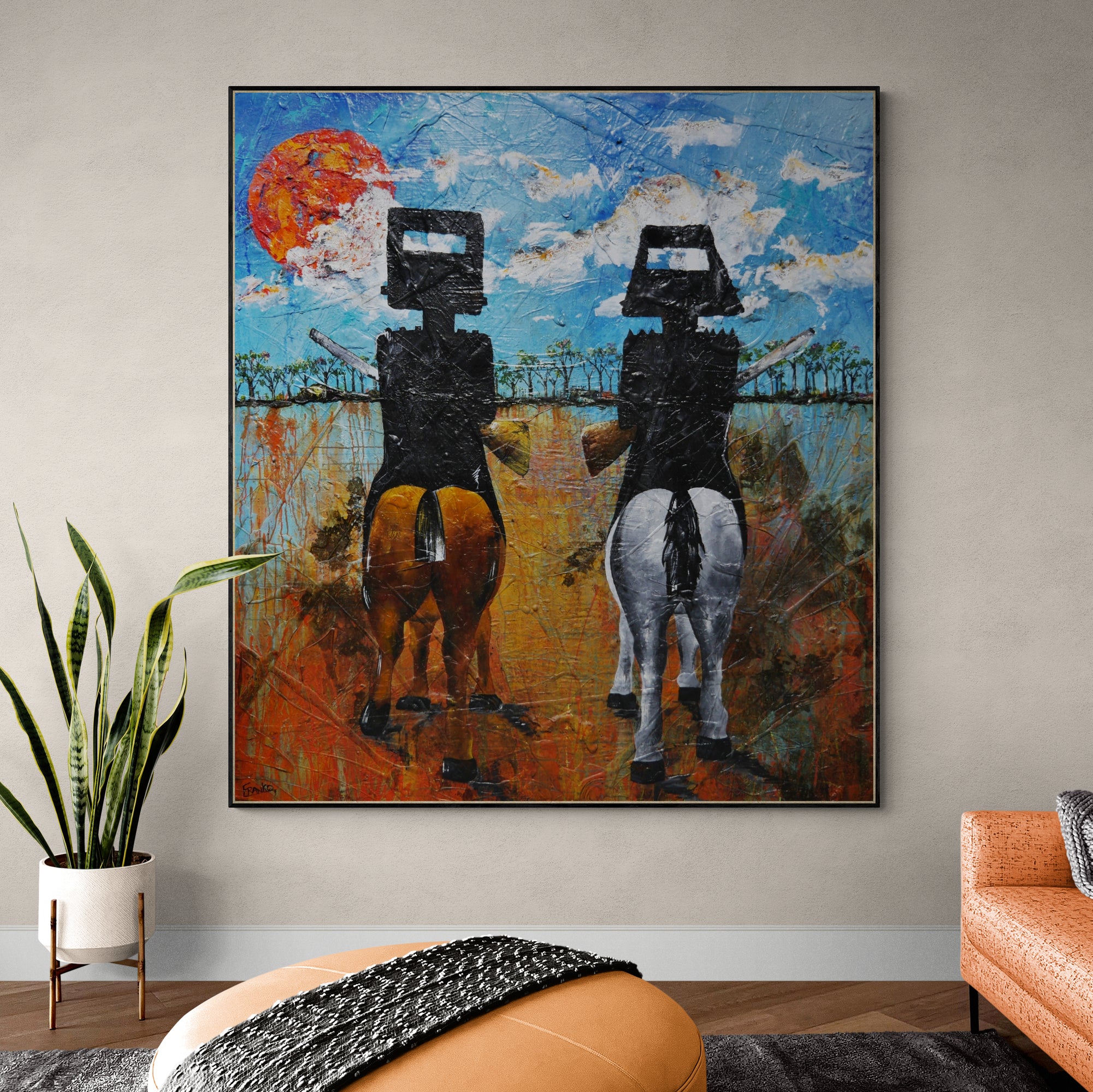 Ned Kelly Abstract Realism Textured Painting - 64x71 Inch Black Framed Wall Art | Australian Outlaw Decor for Living Room, Office & Man Cave