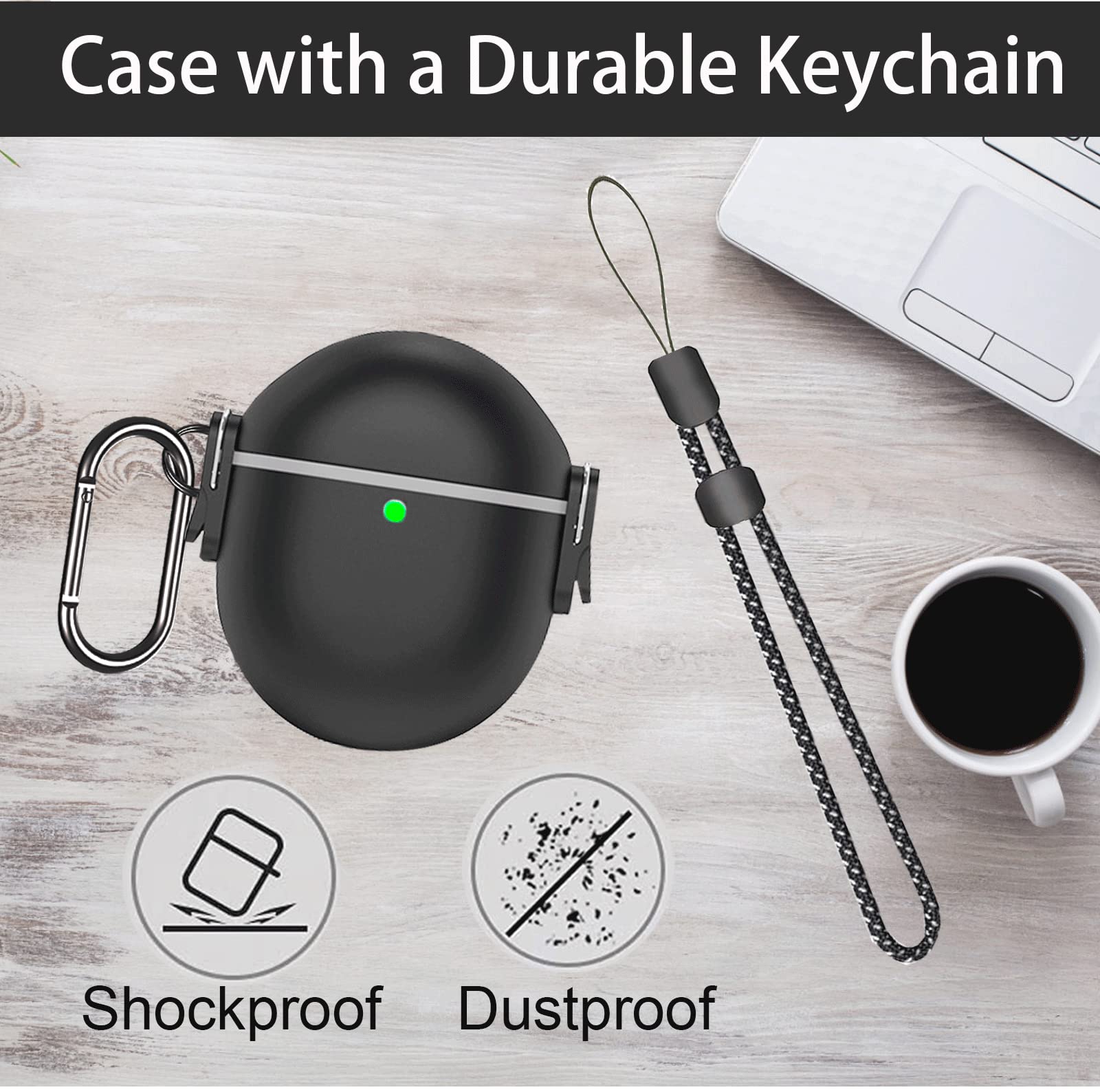 Google Pixel Buds Pro Case with Lock & Keychain - Secure Cover for Men/Women (Black) - Perfect for Travel & Gym