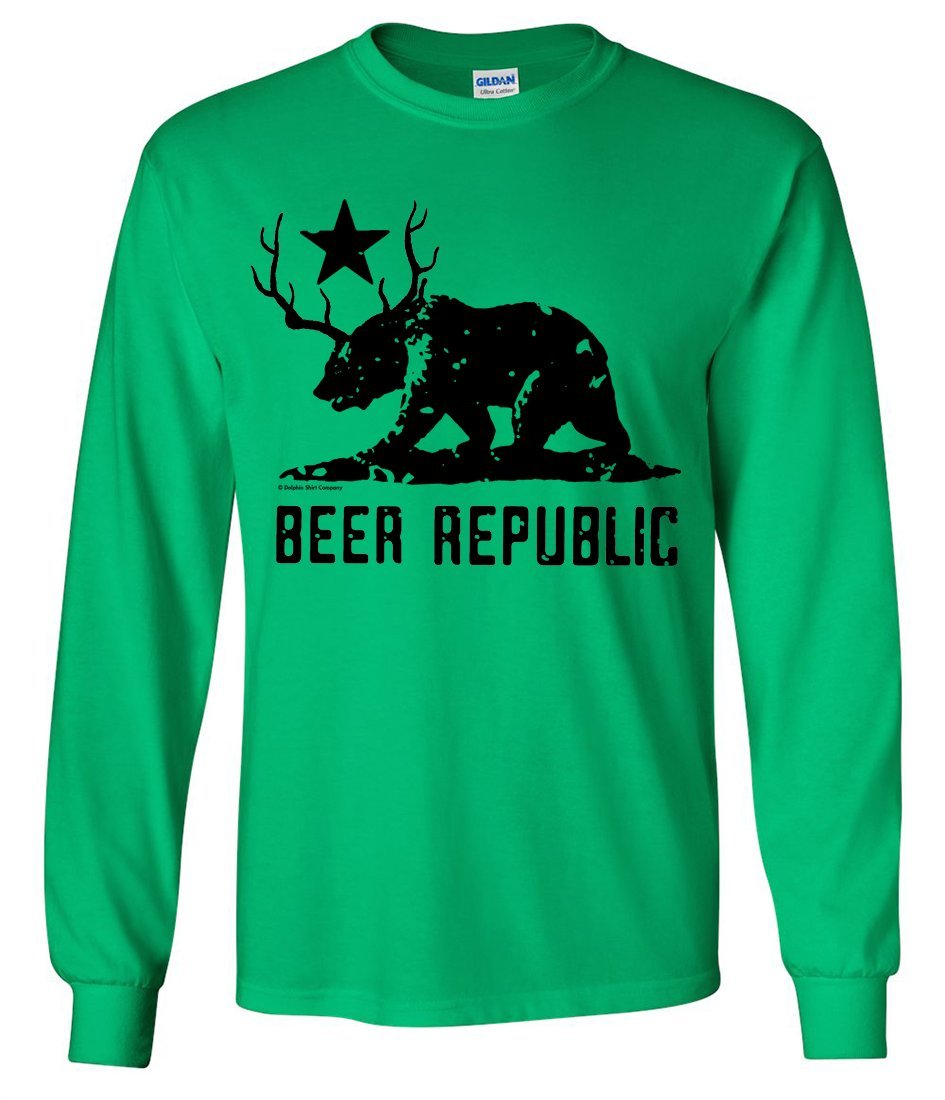 California Bear & Deer Beer Silhouette Graphic Long Sleeve T-Shirt for Men - Cozy Casual Wear for Outdoor Adventures, Camping & Bar Hopping