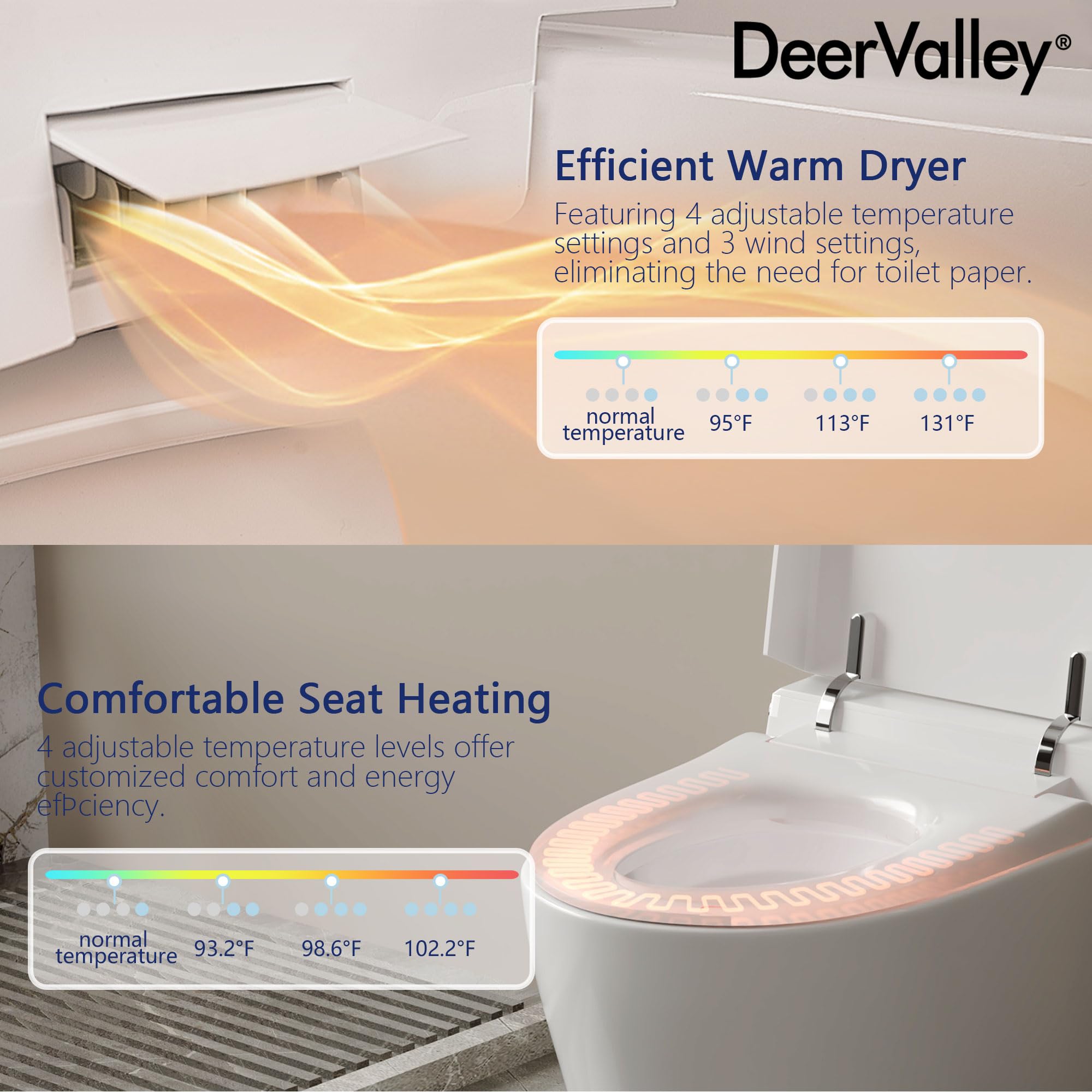 Premium Smart Bidet Toilet Seat - Tankless Design, Heated Seat, Warm Water Wash, Air Dryer & Night Light - Remote Control for Ultimate Comfort - Perfect for Modern Bathrooms & Luxury Homes