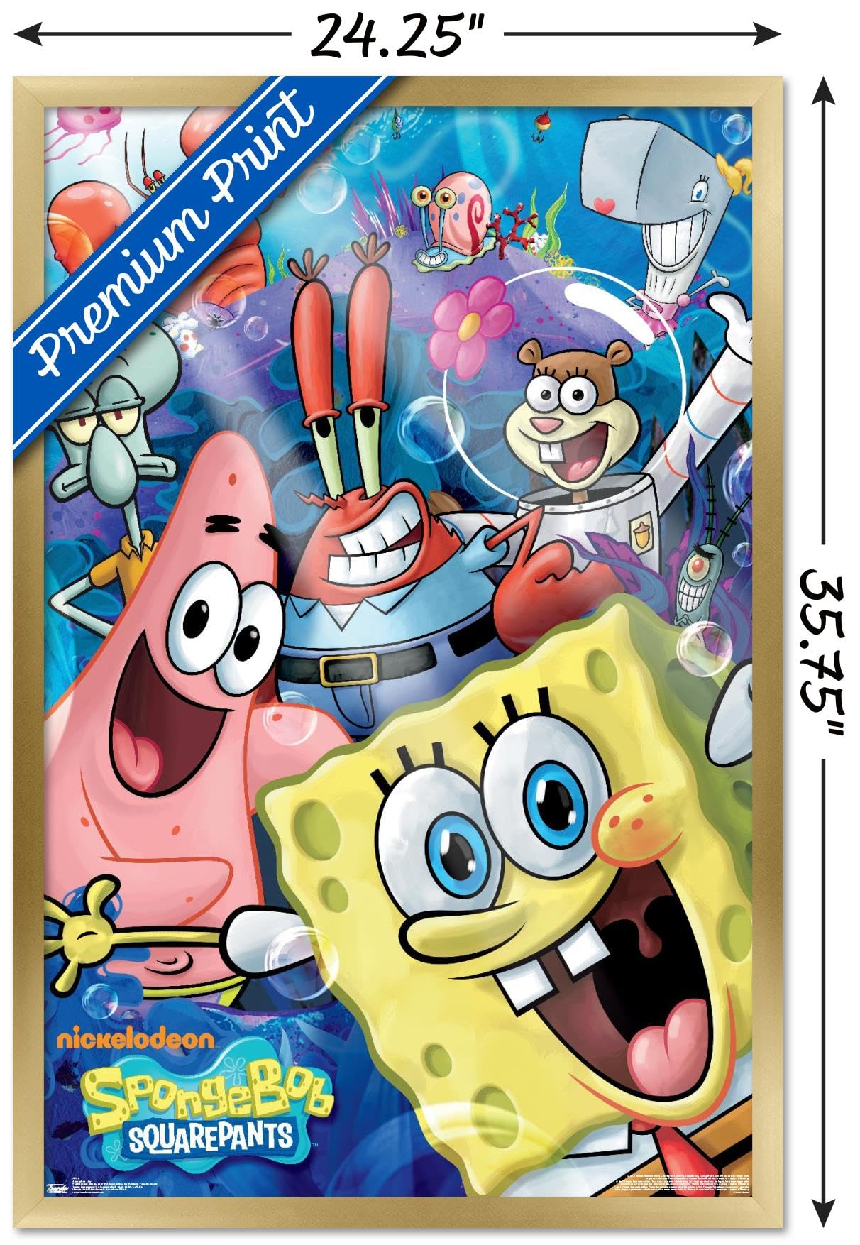 Trends International Nickelodeon Spongebob Joy Wall Poster 22.375 x 34 Inches Gold Framed - Fun Kids Room Decor for Bedroom, Playroom & Classroom