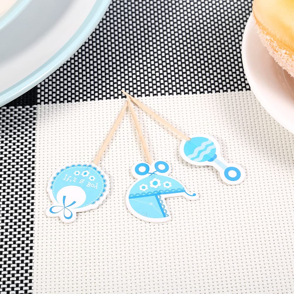 Okuyonic Cake Decorations - 18Pcs Wooden Birthday Party Sticks for Kids (Blue) | Cute Cake Toppers for Children's Birthday Parties, Baby Showers & DIY Dessert Decor