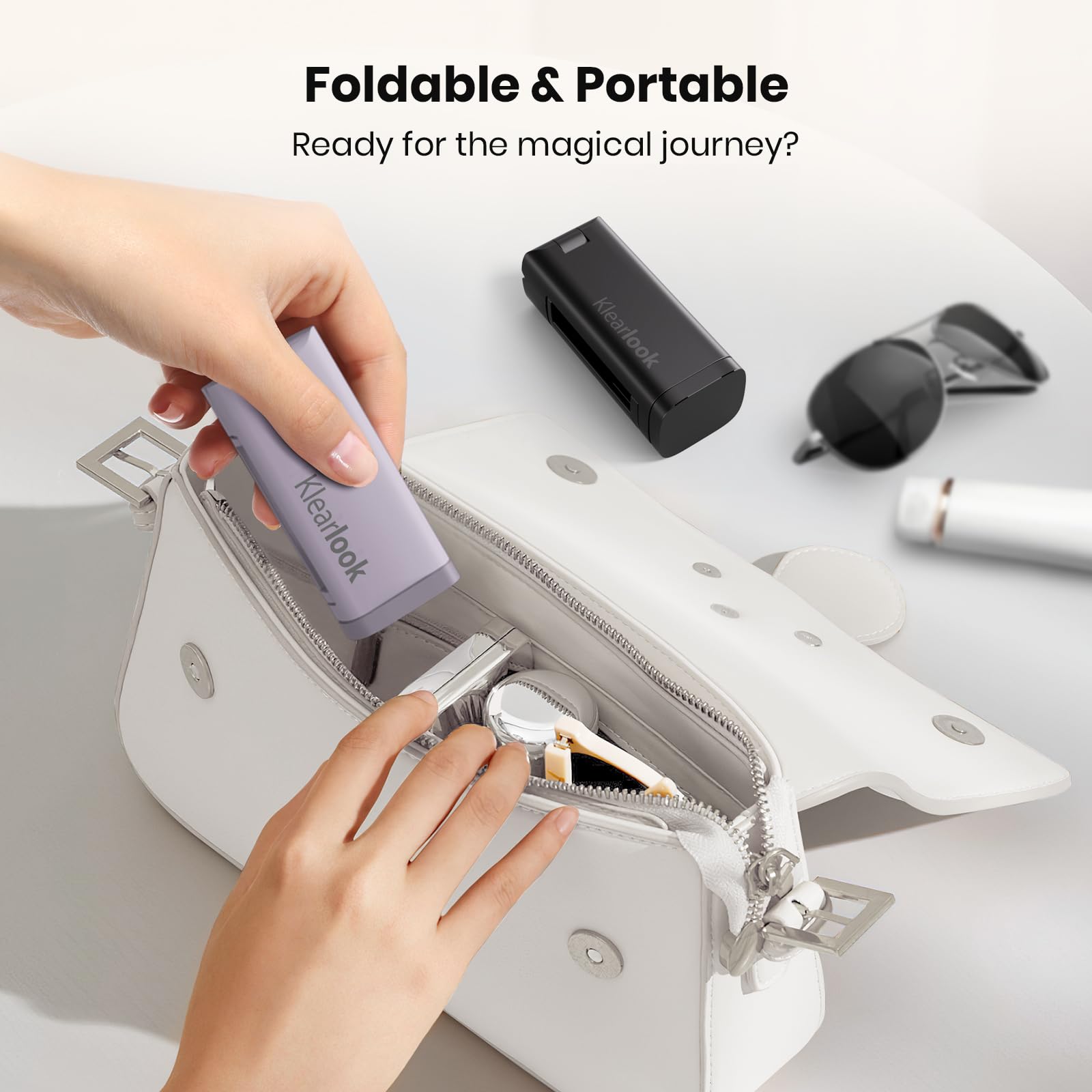 (2 Pack) Klearlook 4-in-1 Adjustable Airplane Phone Holder with 360° Rotation - Foldable Travel Phone Stand for Hands-Free Viewing on Flights, Car Rides, Office & Home Use - Black Purple