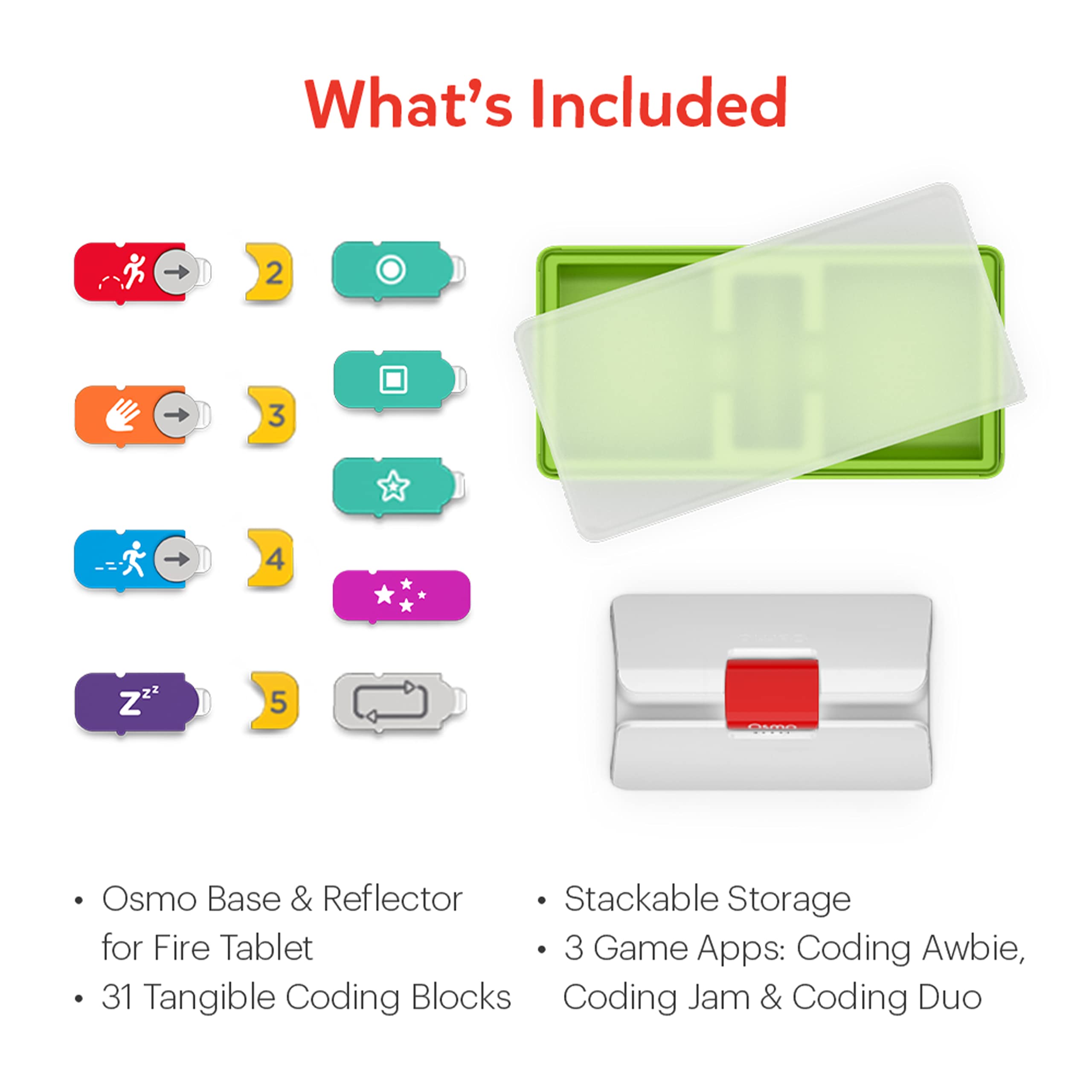 Osmo-Coding Starter Kit for Fire Tablet - 3 Educational STEM Learning Games for Kids Ages 5-10 | Learn Coding Basics, Solve Puzzles | Perfect Gift for Boys & Girls (Includes Fire Tablet Base) - Amazon Exclusive | Great for Homeschooling & Classroom Coding Activities