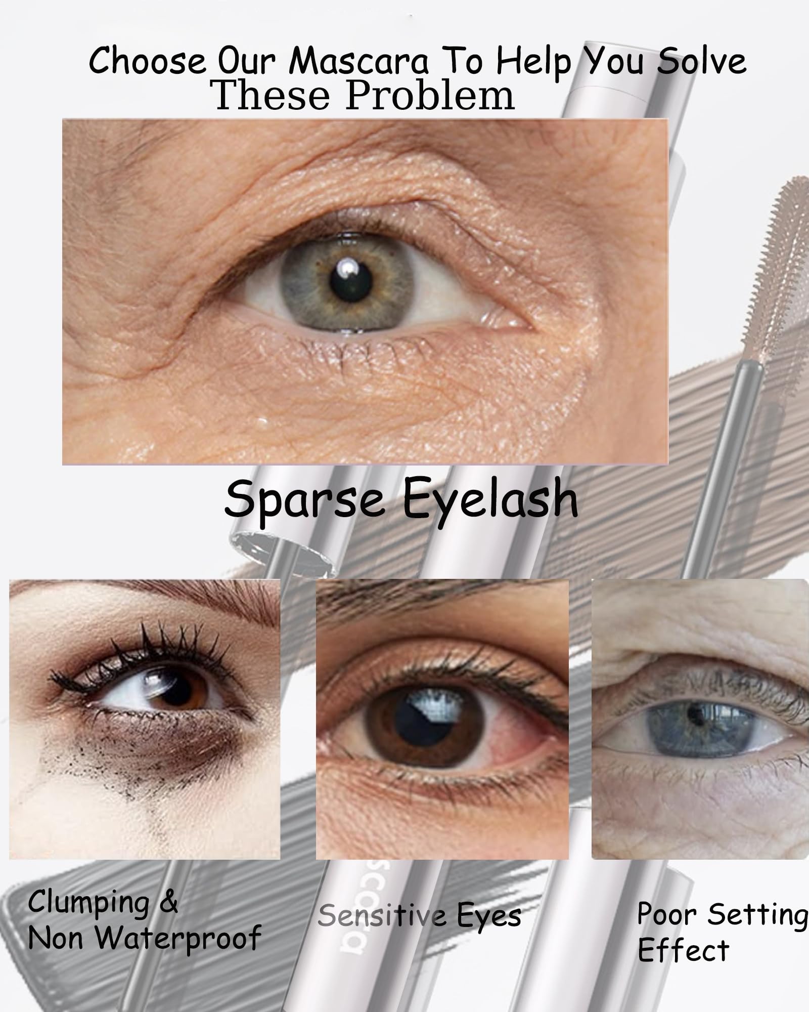 Waterproof Brown Mascara for Mature Women 60+ - Volumizing & Lengthening Hypoallergenic Mascara for Thin Lashes, Clump-Free & Long Lasting - Perfect for Sensitive Eyes & Everyday Makeup | Ideal for Work, Date Night & Special Occasions