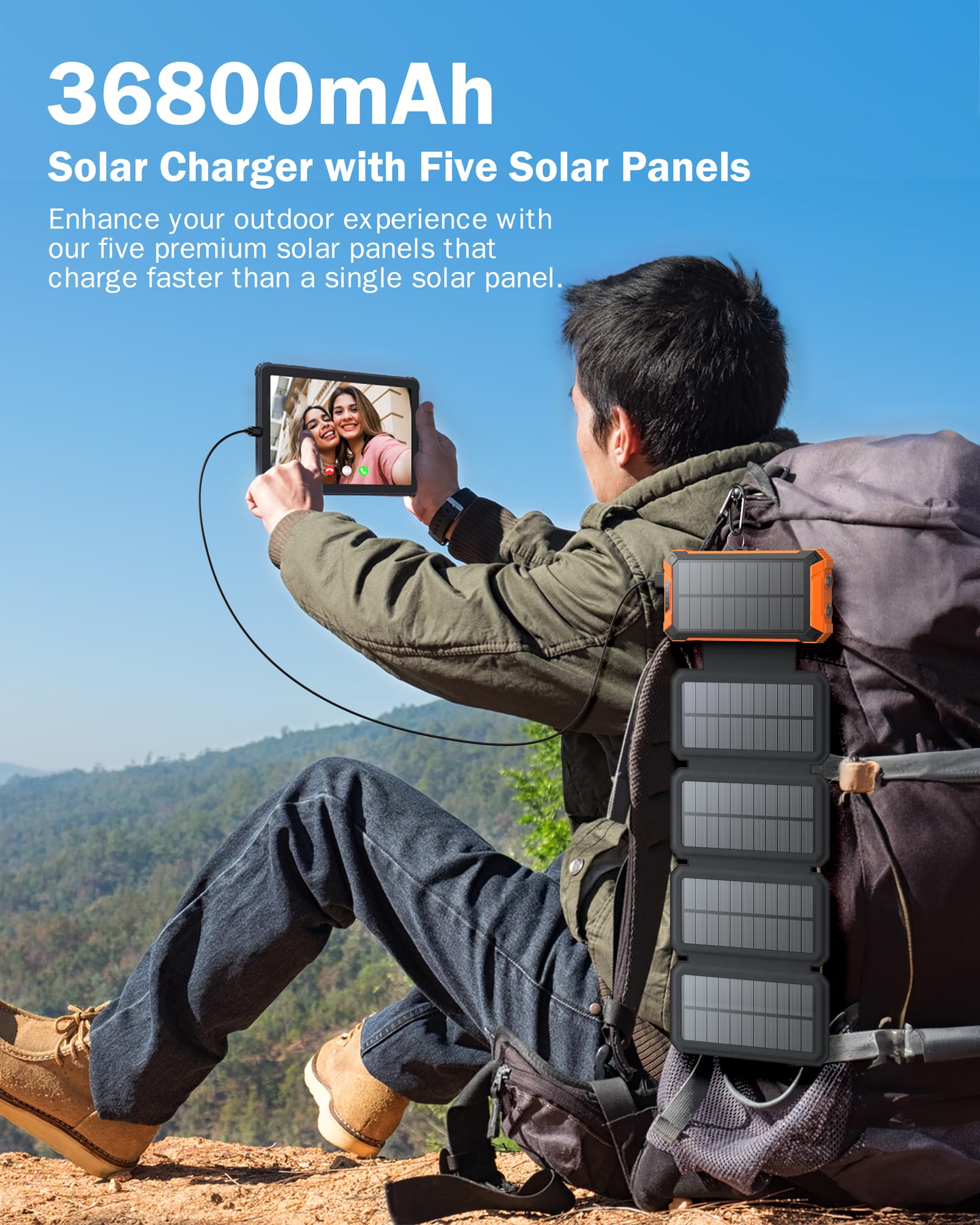 GOODaaa 42800mAh Solar Power Bank with 5 Solar Panels & Wireless Charging | Portable Solar Charger for Camping, Hiking, Emergency Power Outages