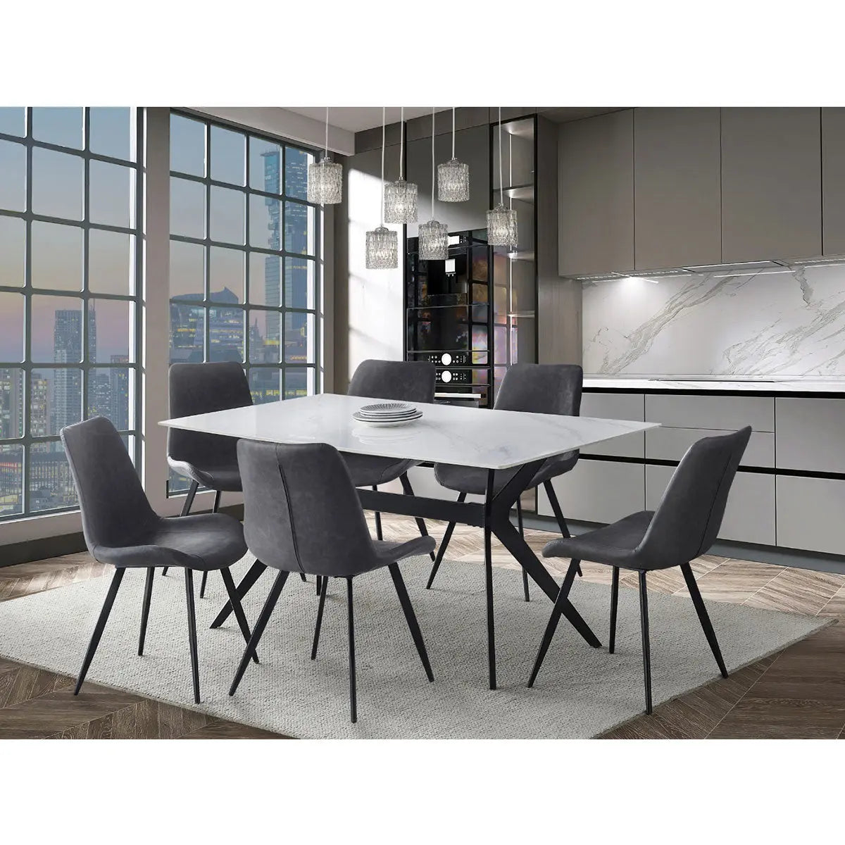 Dumas 7-Piece Dining Set 5916 - Modern Kitchen Table and Chairs for Small Spaces, Perfect for Apartments and Breakfast Nooks