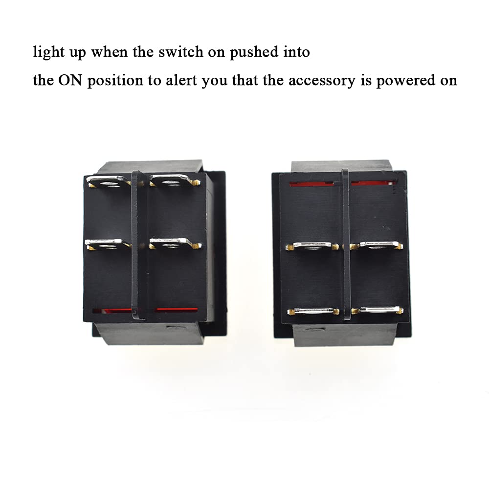 Hahiyo KCD4-201N 16A 250V Rocker Switch with Green LED - 4 Pin 2 Position Toggle Switch, Positive Tactile Feedback for Safety (2 Pack) - Perfect for Belt Sanders, Bench Grinders & Power Generators