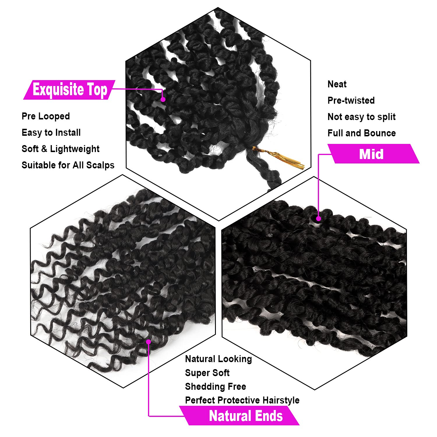 Boho Passion Twist Crochet Hair - 16 Inch Pre-Twisted Crochet Braids (8 Packs) - Soft Pre-Looped Synthetic Hair Extensions for Women, Girls & Kids - Natural Black 1B Color - Perfect for Protective Styles, Summer Looks & Everyday Wear