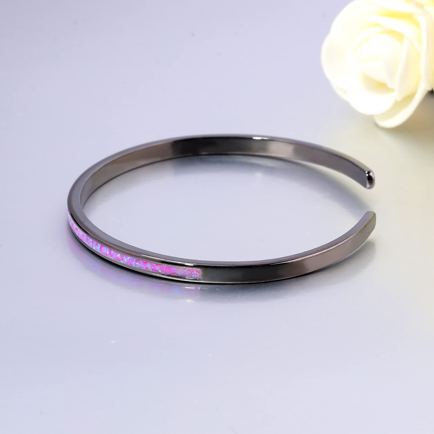 CiNily Women's Gold Plated Opal Cuff Bracelet - Hypoallergenic Gemstone Open Bangle for Ladies | Perfect for Weddings, Parties & Everyday Elegance