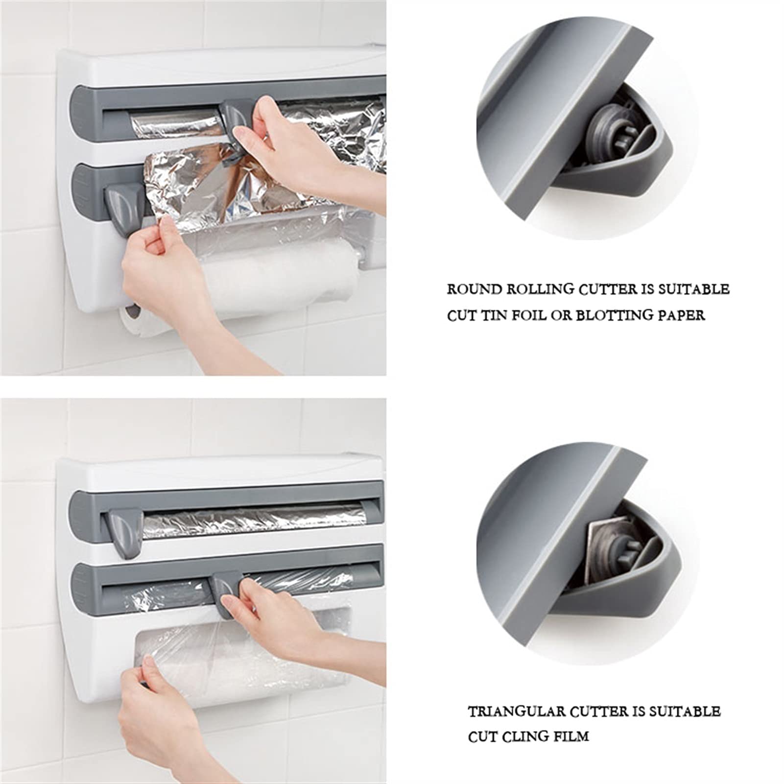 Stainless Steel Wall Mounted Kitchen Organizer - Paper Towel Holder, Foil & Plastic Wrap Dispenser with Built-in Cutter - Space Saving Storage for Kitchen, Pantry, Laundry Room (Color: A) | Perfect for Small Spaces, Apartments & RVs