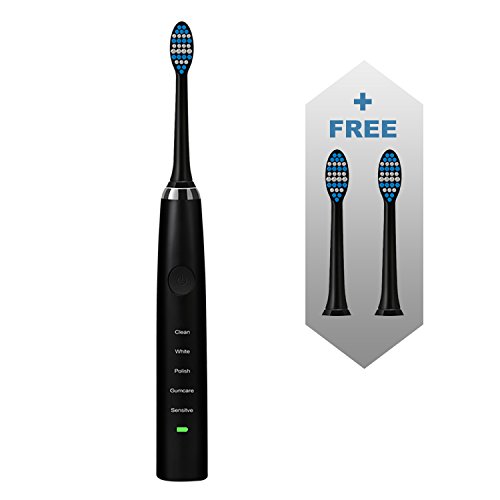Collasaro Sonic Electric Toothbrush - Rechargeable Power Toothbrush with 5 Vibration Modes, Auto Timer & IPX7 Waterproof - Includes 2 Brush Heads (C7G-Black) - Perfect for Travel, Home & Daily Oral Care
