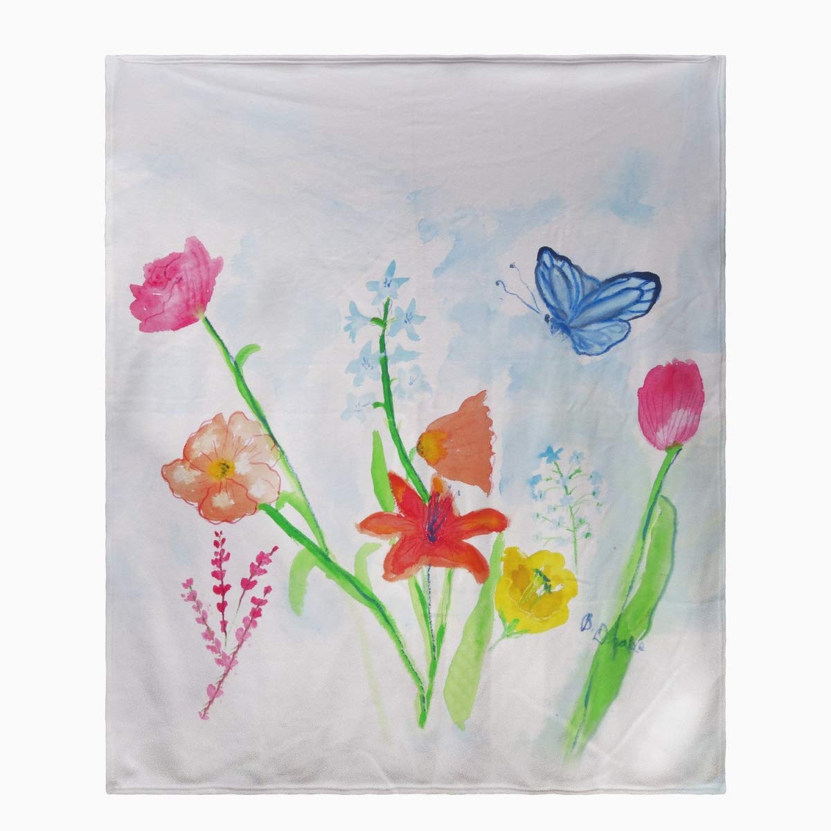 Betsy Drake Pastel Garden Throw Blanket - Soft Cozy Floral Design for Bed, Couch & Outdoor Picnics - Lightweight & Machine Washable