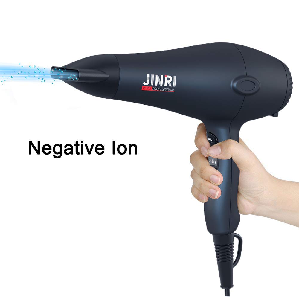 Jinri 1875W Professional Ionic Salon Hair Dryer - Lightweight Fast Drying with 2 Speeds & 3 Heat Settings | Includes Concentrator, Diffuser & Styling Pick Comb | Perfect for Home Use, Salon Professionals & Travel