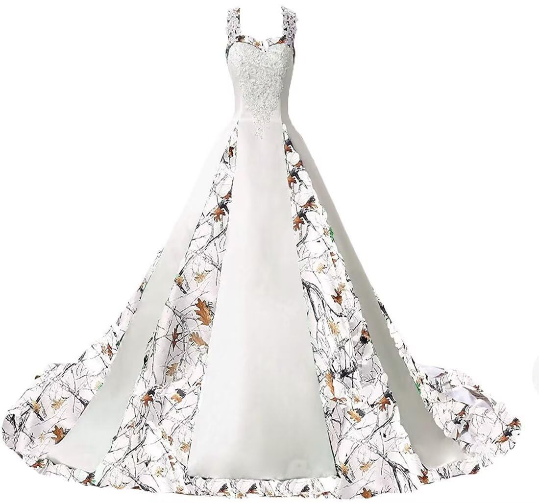 ZVOCY Women's Camouflage Wedding Dress - Satin Camo Long Formal Gown for Brides - Perfect for Outdoor, Military Theme, and Unique Wedding Ceremonies