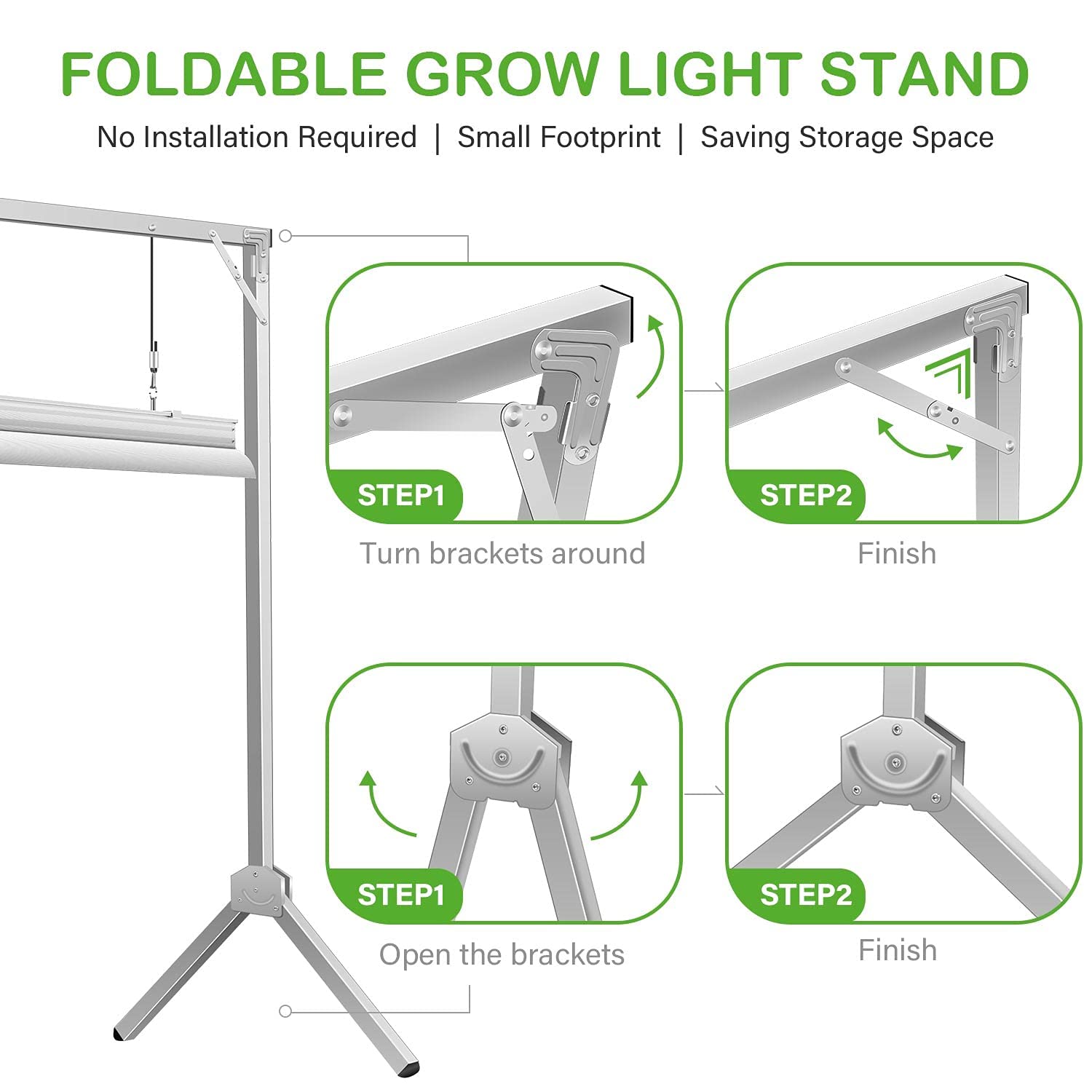 iPower 150W 4ft Dimmable LED Grow Light with Foldable Stand - Full Spectrum Plant Light for Indoor Hydroponics, Seed Starting & Plant Propagation - Includes 4 LED Bulbs - Perfect for Greenhouse, Grow Tent & Home Gardening