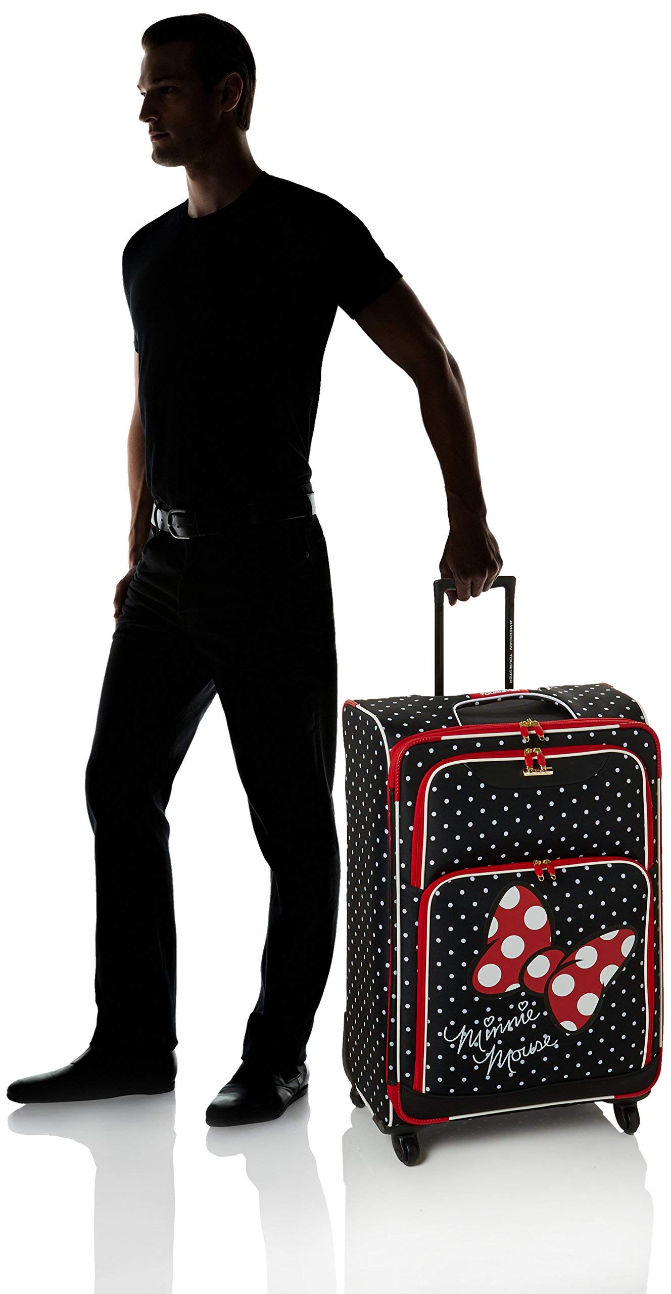 American Tourister Disney Minnie Mouse Red Bow Softside Spinner Luggage - 28-Inch Checked Large Suitcase for Travel, Vacation & Family Trips