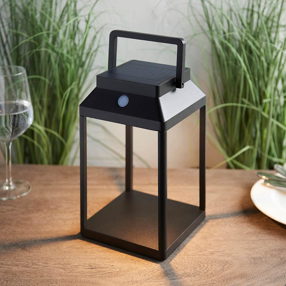 Solar Powered Outdoor Table Lamp - 1 Light Black Endon Lantern for Patio, Garden, and Backyard Decor