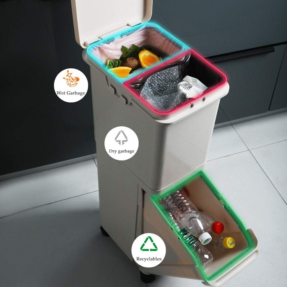 32L Double Compartment Recycling Pedal Bin with Odor-Proof Lid - Kitchen Trash Can for Waste Separation, Ideal for Home, Office & Restaurant Use