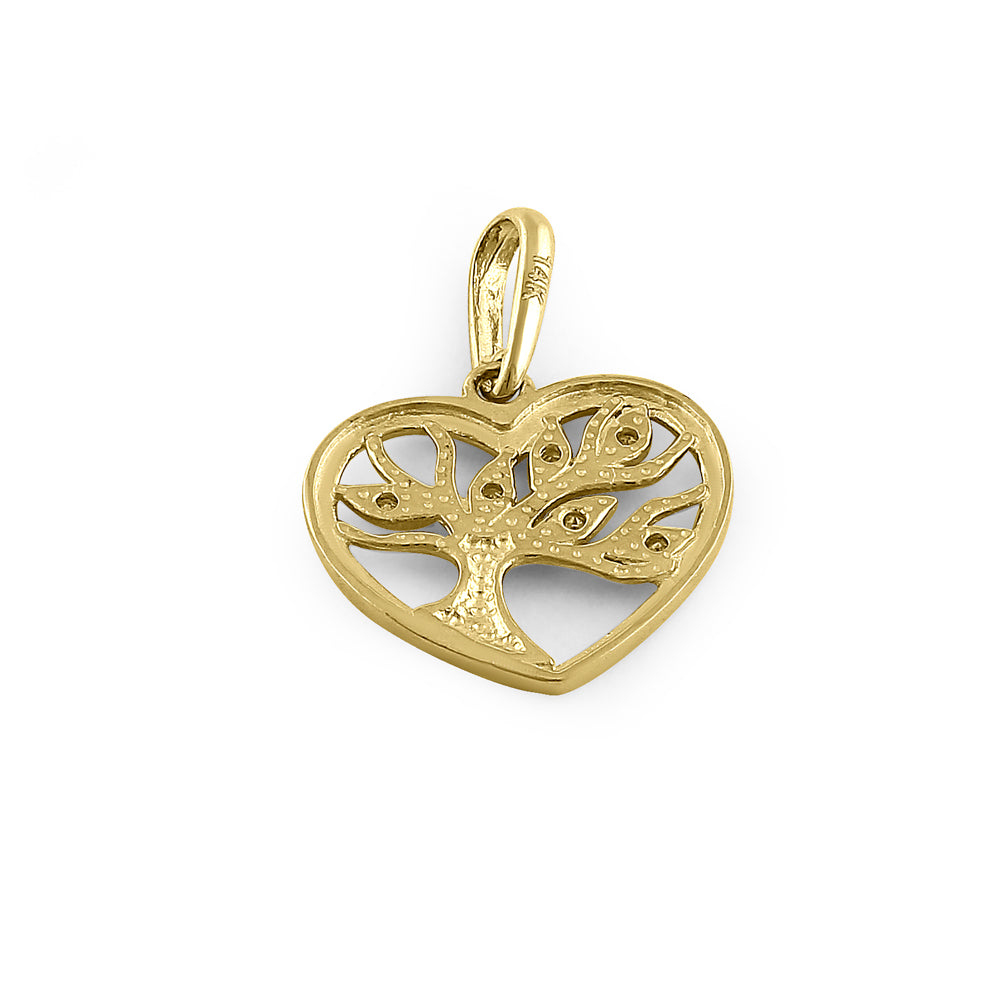 14K Yellow Gold Tree of Life Heart Diamond Pendant Necklace - Elegant Jewelry Gift for Women, Perfect for Anniversaries, Birthdays & Special Occasions