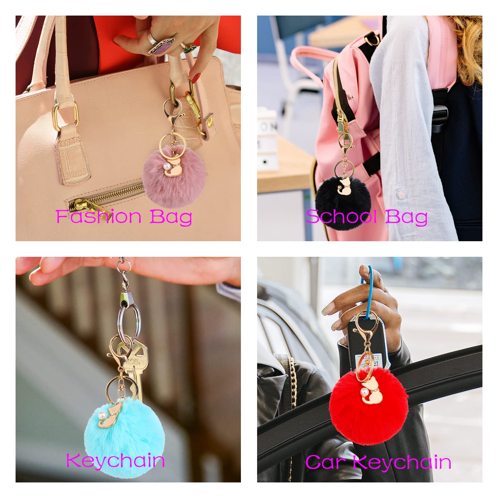 Fluffy Pom Pom Keychain - Soft Artificial Fur Ball Keyring for Car Keys, Bags & Backpacks | Cute Accessories for Women & Girls | Perfect Gift for Friends & Travel Enthusiasts