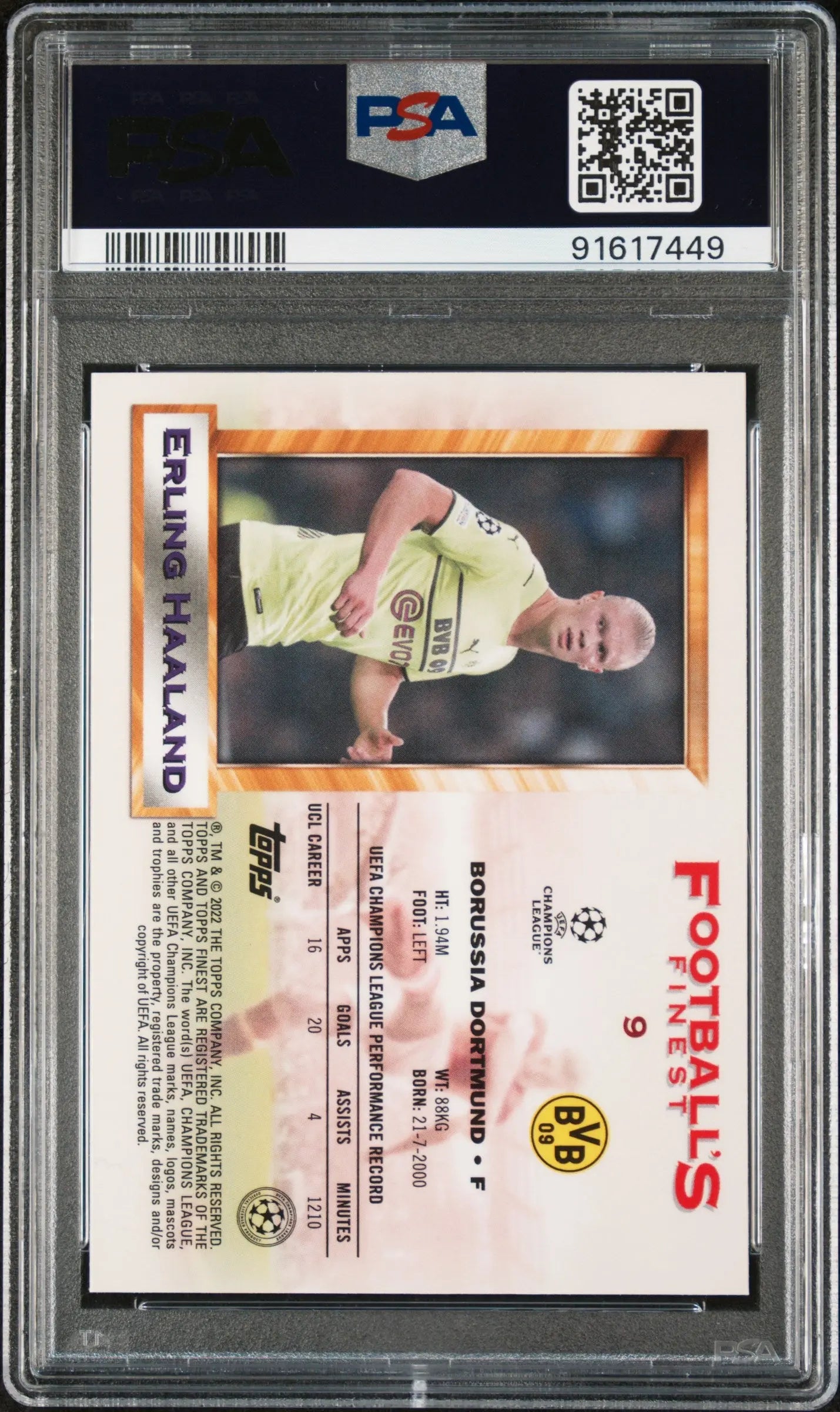 2021-22 Topps Finest Flashbacks UEFA Champions League Erling Haaland #9 PSA 10 Gem Mint Soccer Trading Card - Perfect for Collectors, Investors & Soccer Fans
