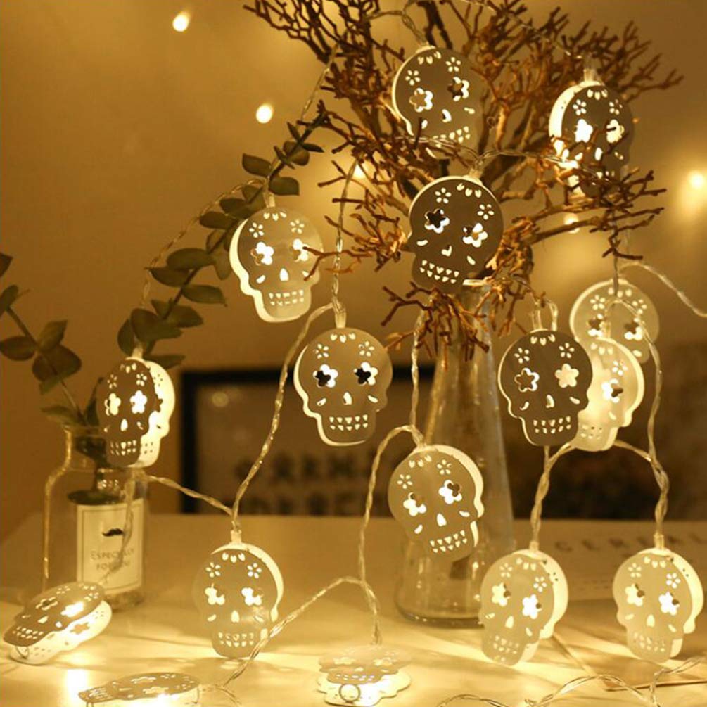 3pcs Skull Fairy Lights - Skeleton LED String Lights for Halloween, Dia de Los Muertos Party Decor - Battery-Free Iron Sugar Style - Perfect for Indoor/Outdoor Home, Garden & Event Decorations