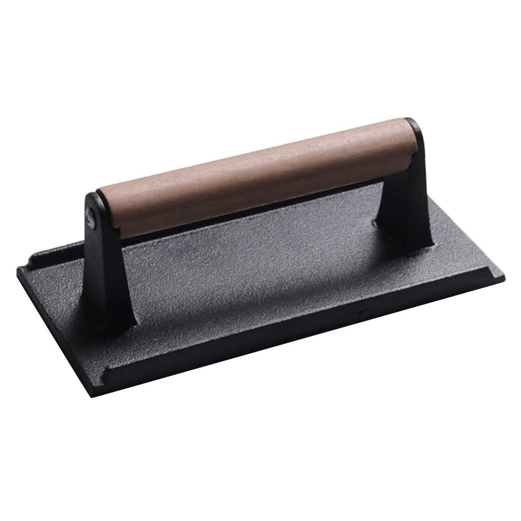 **Heavy Duty Bacon Hamburger Press with Wooden Handle - Perfect for Grills, Griddles & Flattops - BBQ Accessories for Outdoor Cooking, Panini Press & Tortilla Maker - Ideal for Backyard BBQs, Camping & Home Kitchen Use**