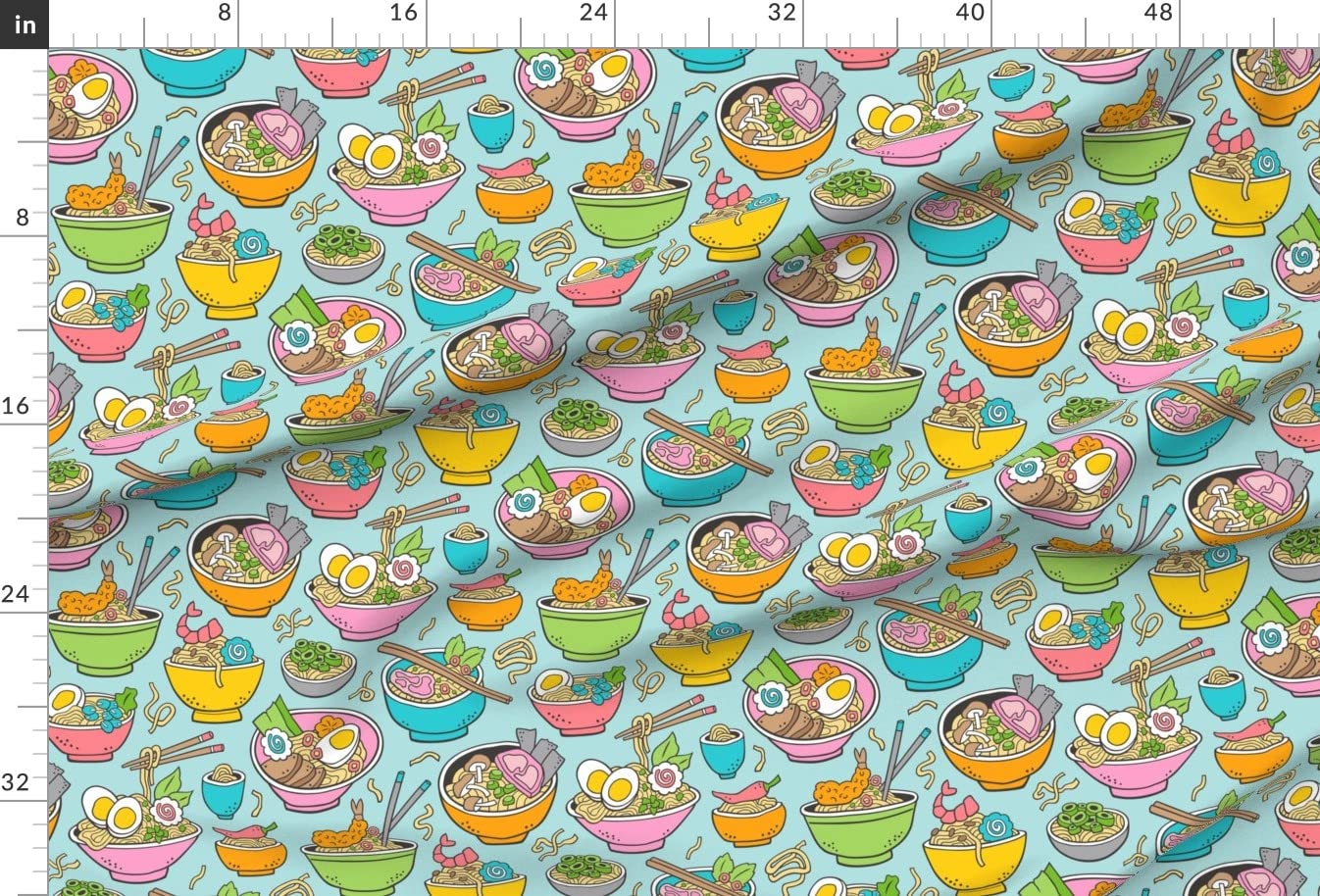 Noodles Food Blue Asian Autumn Fall Summer Printed Minky Fabric by The Yard - Soft Plush Material for Sewing Baby Blankets, Quilt Backing & DIY Plush Toys - Perfect for Nursery Decor, Seasonal Crafts & Cozy Home Projects