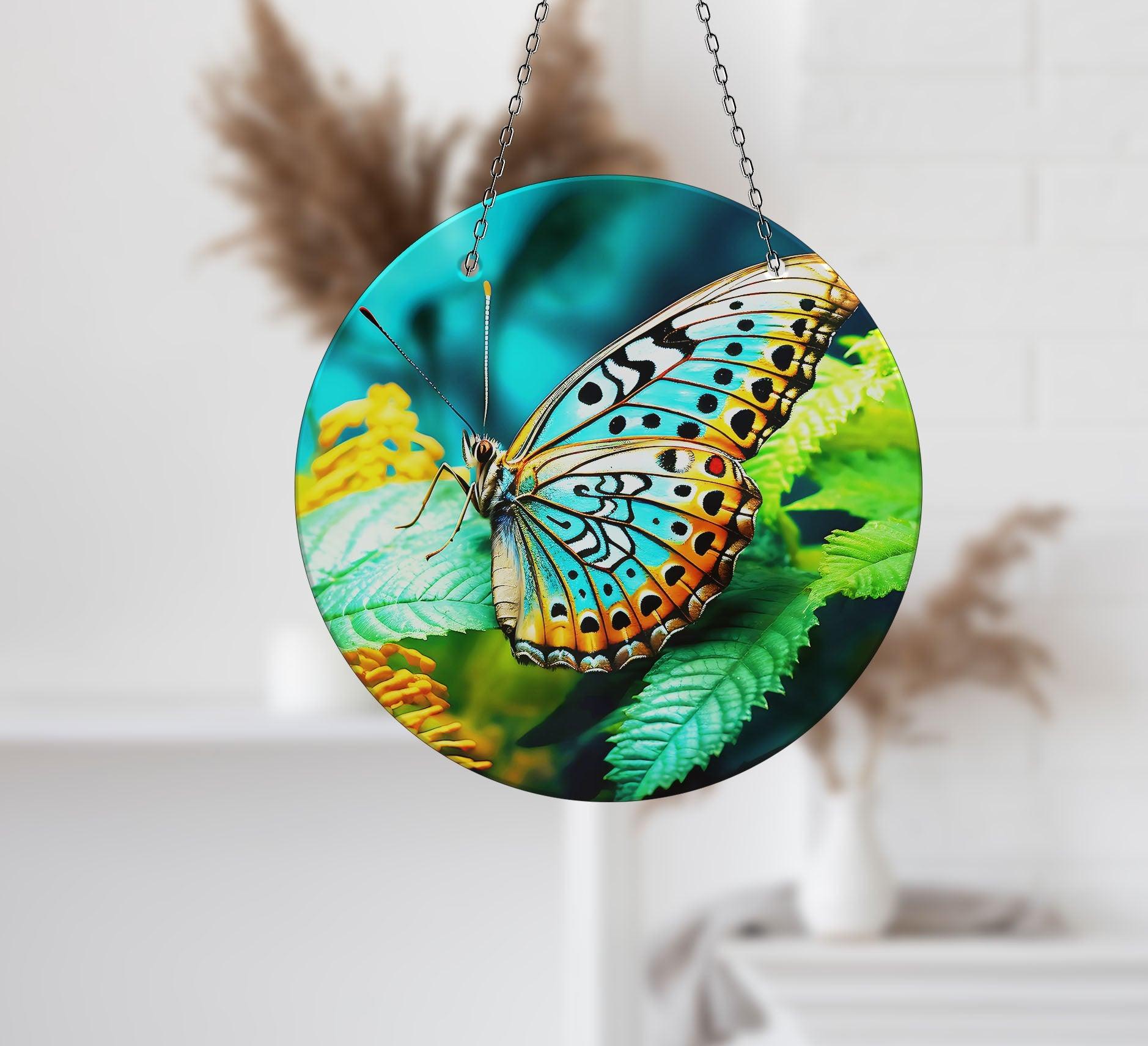 Blue Butterfly Suncatcher Window Decor - Handmade Stained Glass Sun Catcher for Home, Office, Nursery - Perfect for Windows, Gifts & Boho Room Decor