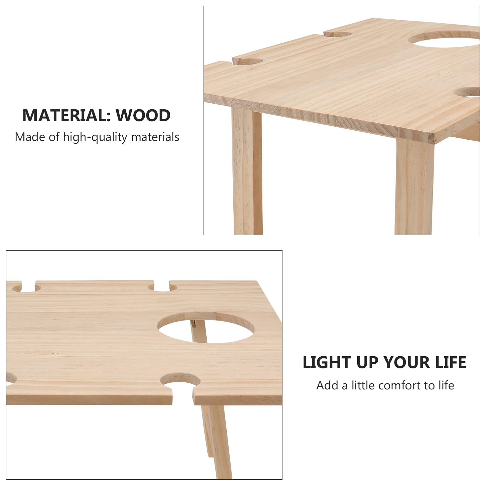 DOITOOL Portable Folding Wooden Wine Table - Compact Picnic & Beach Table with Glass Holder for Outdoor Dining, Camping, and Backyard Parties - Perfect for Wine Lovers, Snacks, and Drinks