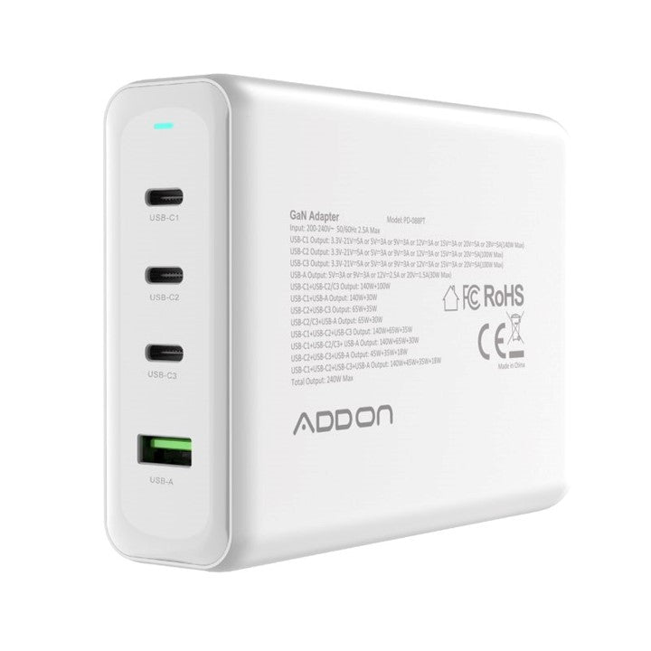 240W GaN 4-Port Wall Adapter - Fast Charging USB-C Power Adapter for Phones, Laptops & Tablets - Perfect for Home, Office & Travel Use