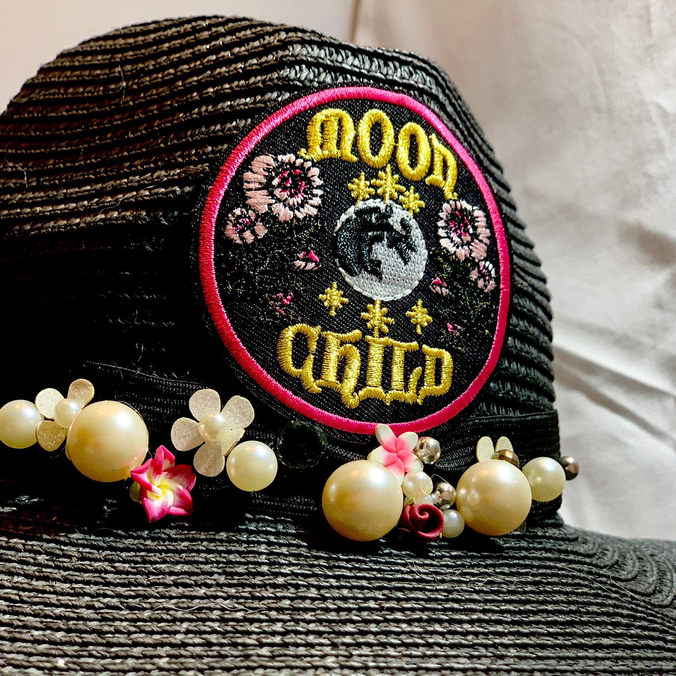 Moon Child Black Panama Hat for Women - Stylish Summer Sun Hat for Beach, Travel & Outdoor Activities