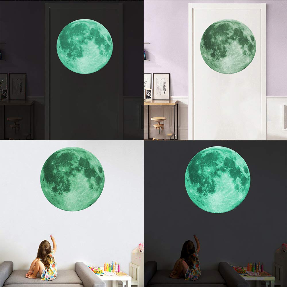 ALINKER Glow in The Dark Moon Wall Stickers - Luminous Decals for Kids Room Decor, Nursery, Bedroom (Green) | Perfect for Night Lights, Space-Themed Parties & DIY Wall Art