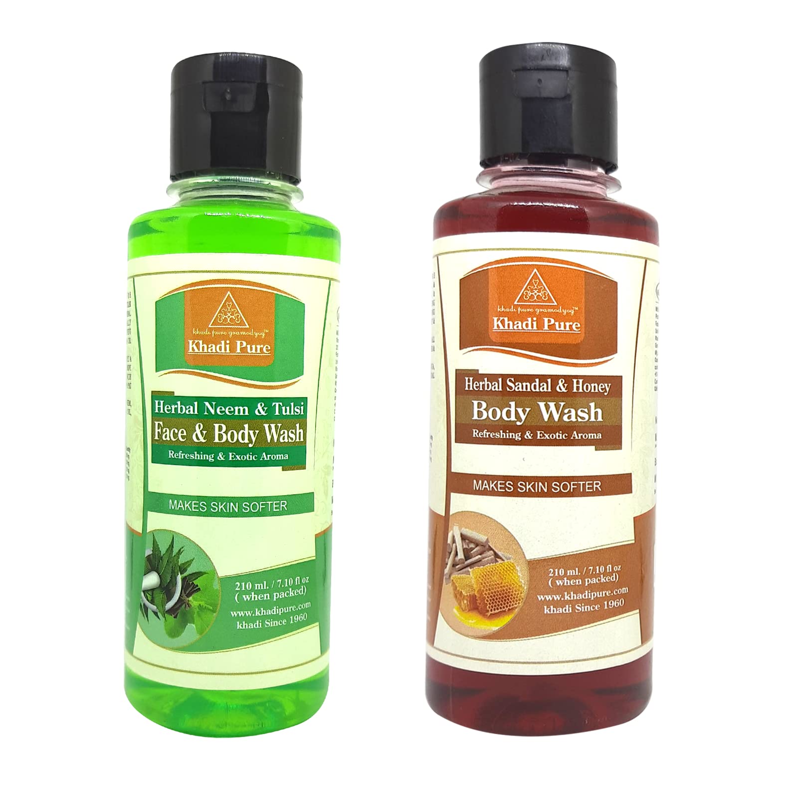 Khadi Pure Neem Tulsi & Sandal Honey Body Wash - 210ml (Pack of 2) | Natural Ayurvedic Cleanser for Glowing Skin | Perfect for Daily Shower & Spa Relaxation