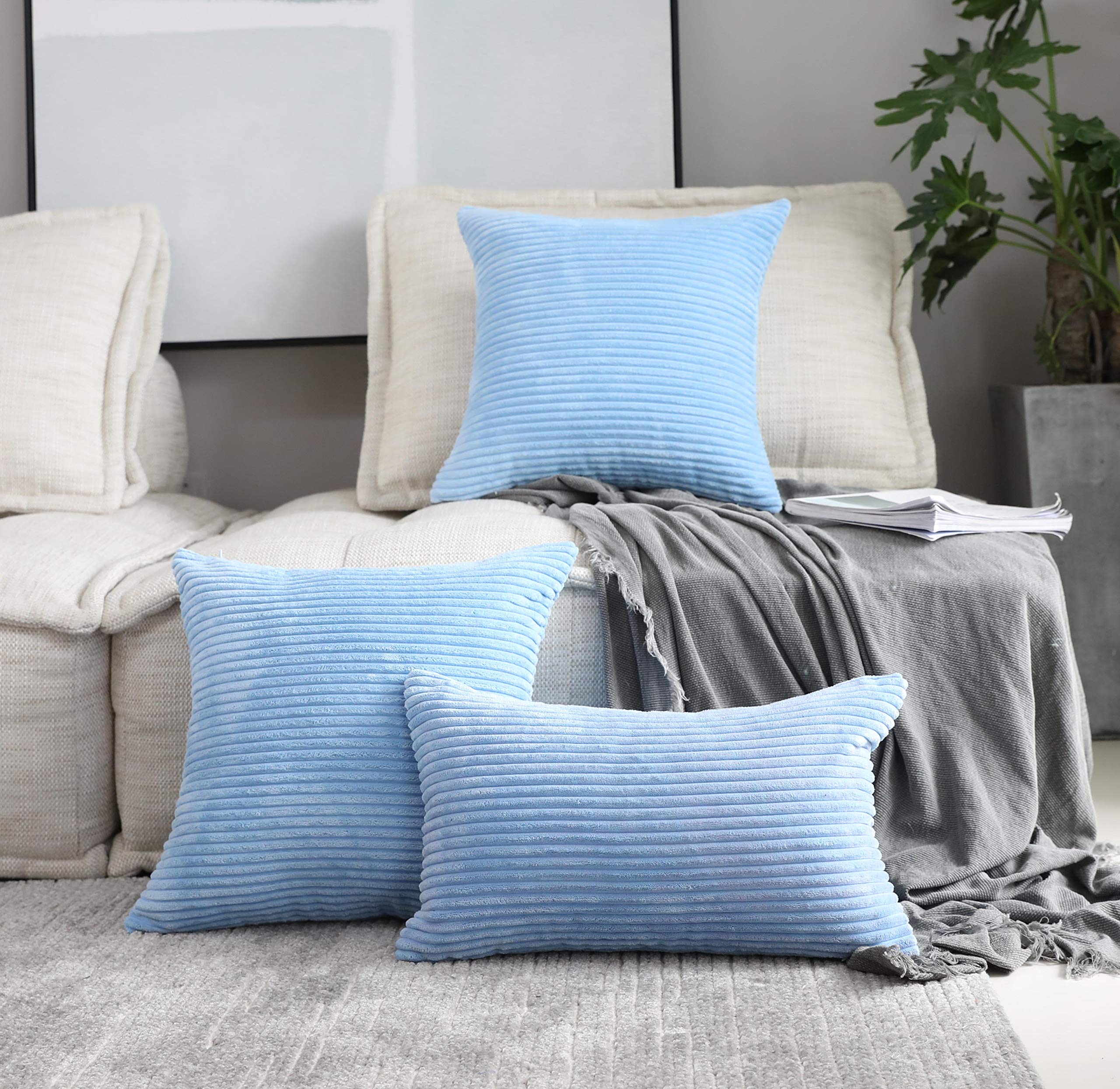 Supersoft Large 26x26 Inch Throw Pillows for Couch & Patio - Textured Square Decorative Pillow Covers in Baby Boy Blue - Perfect for Living Room, Bedroom & Outdoor Furniture Decor