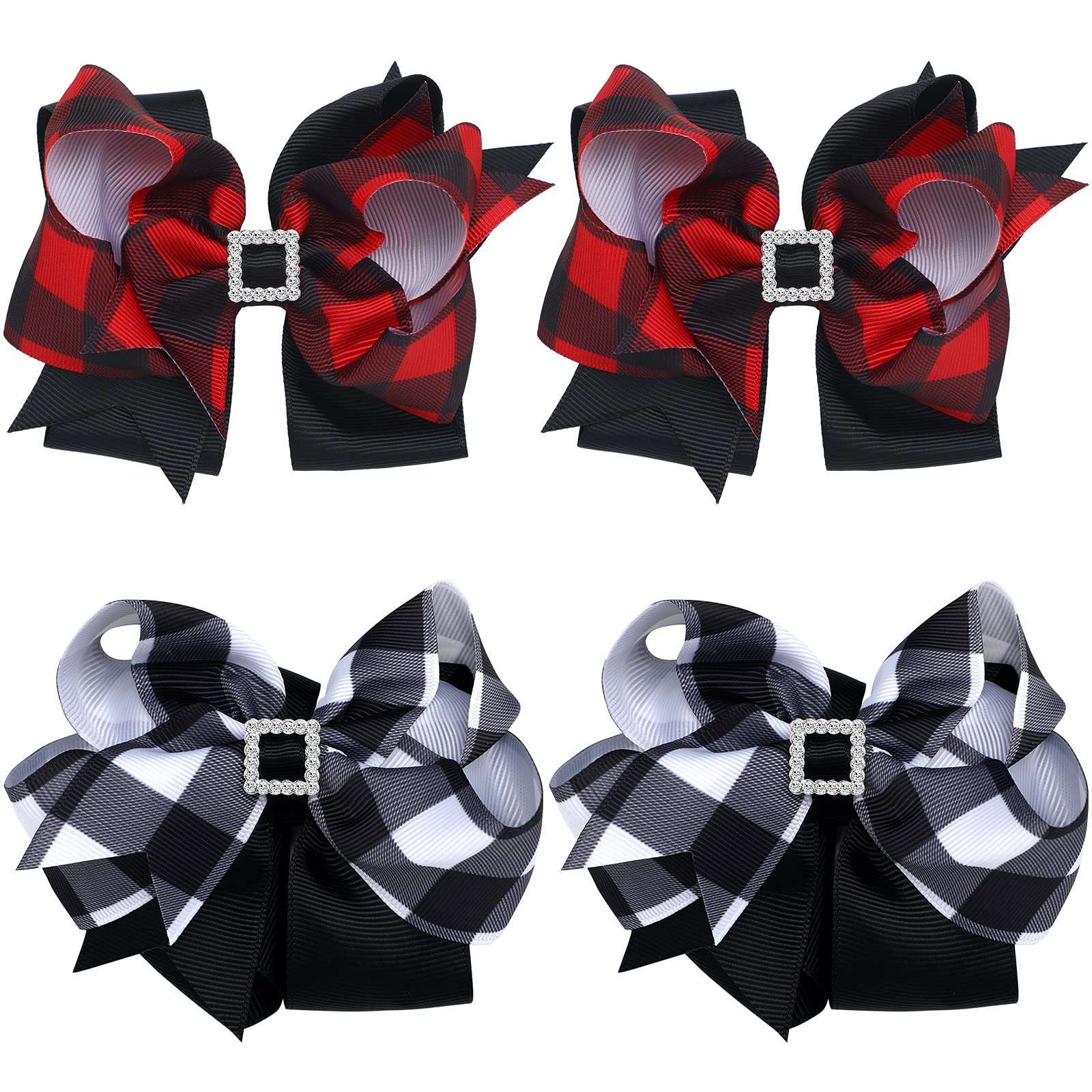 4Pcs Christmas Plaid Hair Clips - Red & Black Buffalo Check Bow Hairpins for Women & Girls | Hair Accessories for Holiday Parties, Gifts & Festive Styling