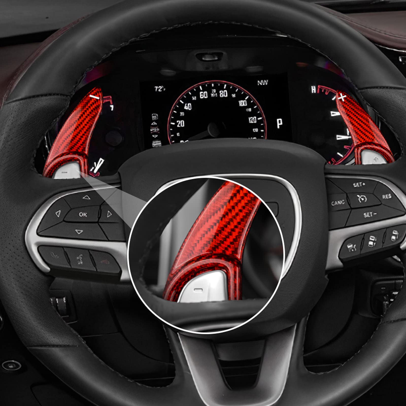 Carbon Fiber Steering Wheel Paddle Shifter Extensions for Dodge Charger Challenger 2015-2021 & Durango 2014-2022 - Red Interior Trim Accessories | Enhance Driving Experience & Sporty Look