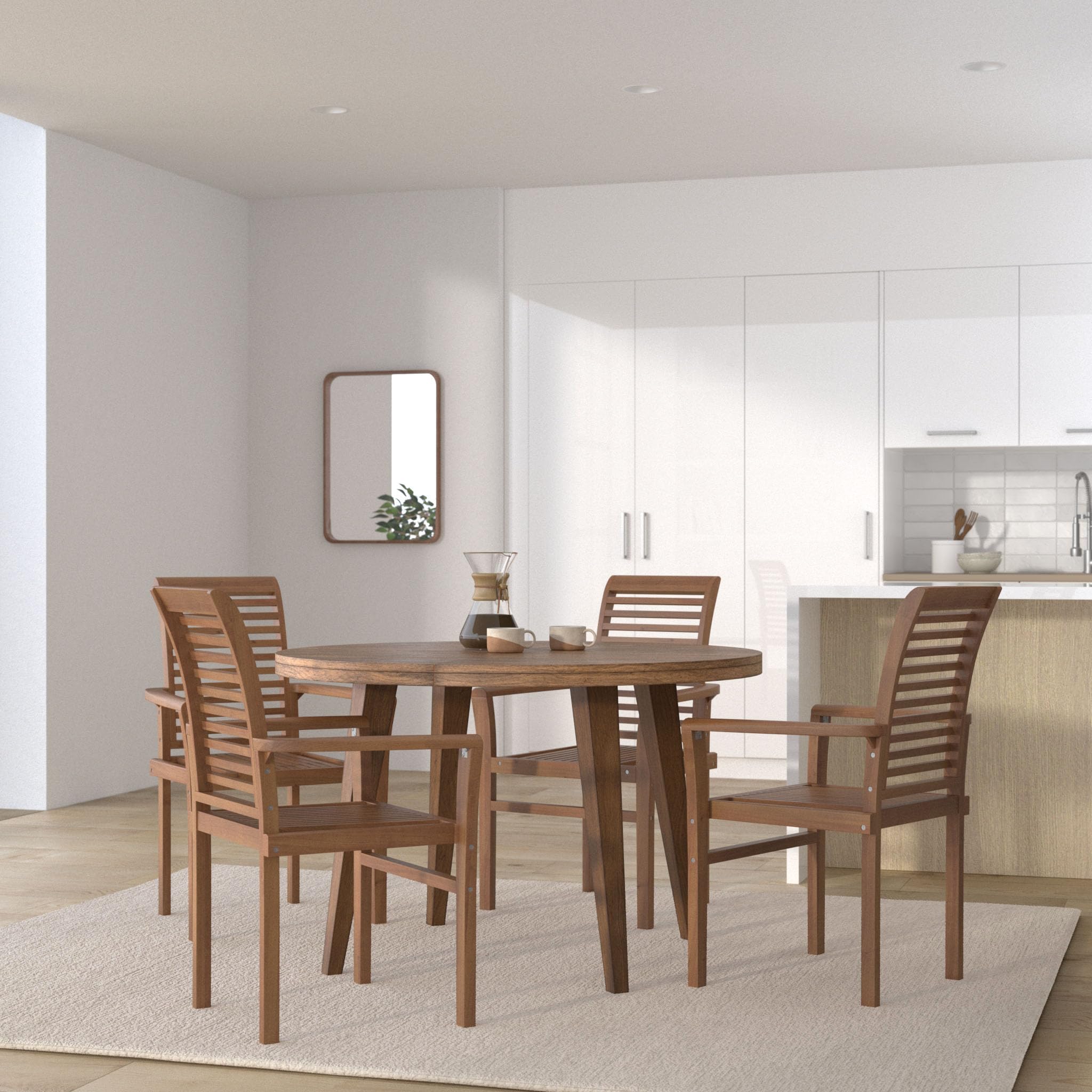 2-Piece Solid Teak Stacking Dining Chairs Set - Ergonomic Outdoor & Indoor Stackable Chairs - Space-Saving Patio Furniture for Garden, Deck, and Dining Room Use