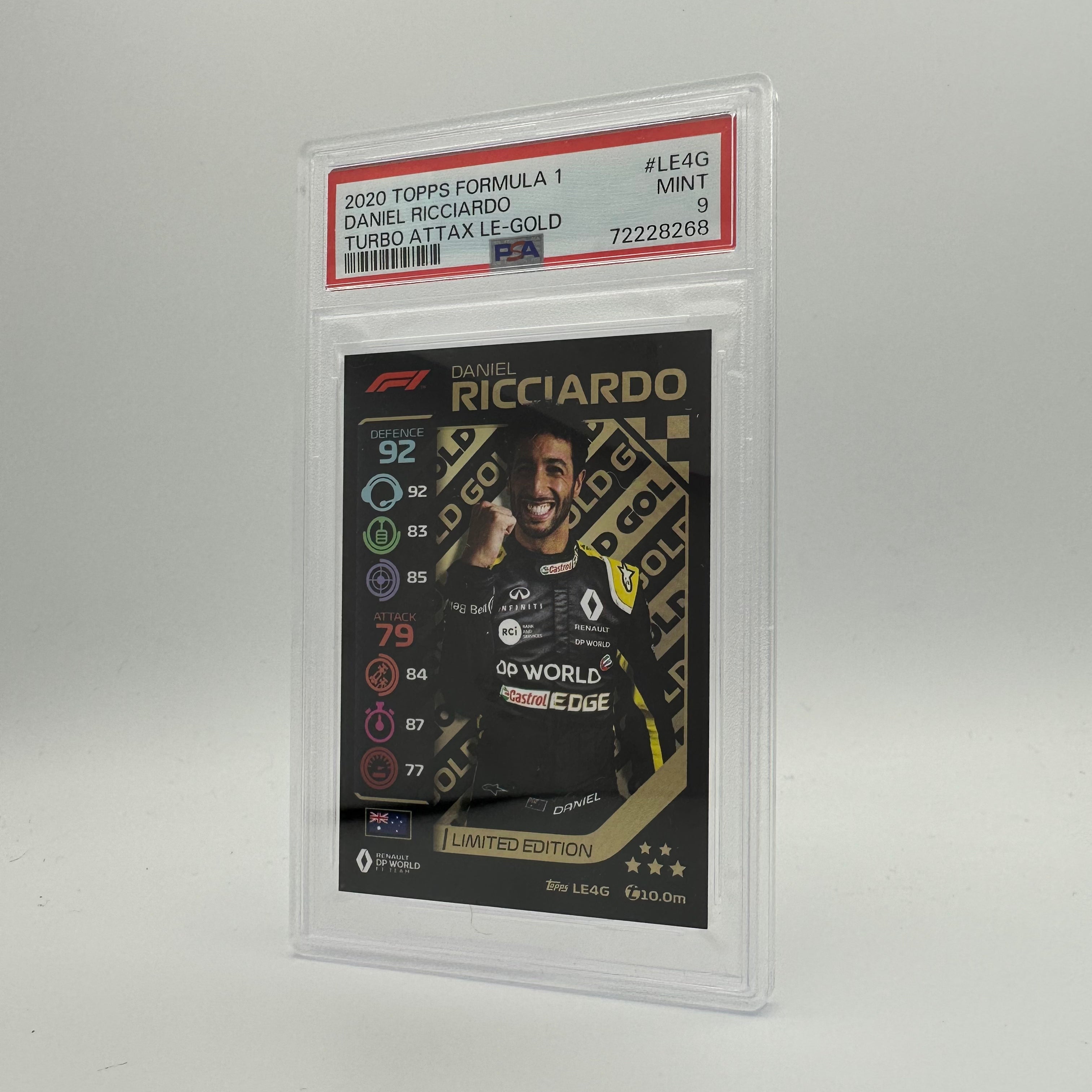 PSA 9 Graded Daniel Ricciardo #LE4G Limited Edition Gold Trading Card - Perfect for F1 Collectors, Sports Memorabilia Enthusiasts & Investment Portfolio