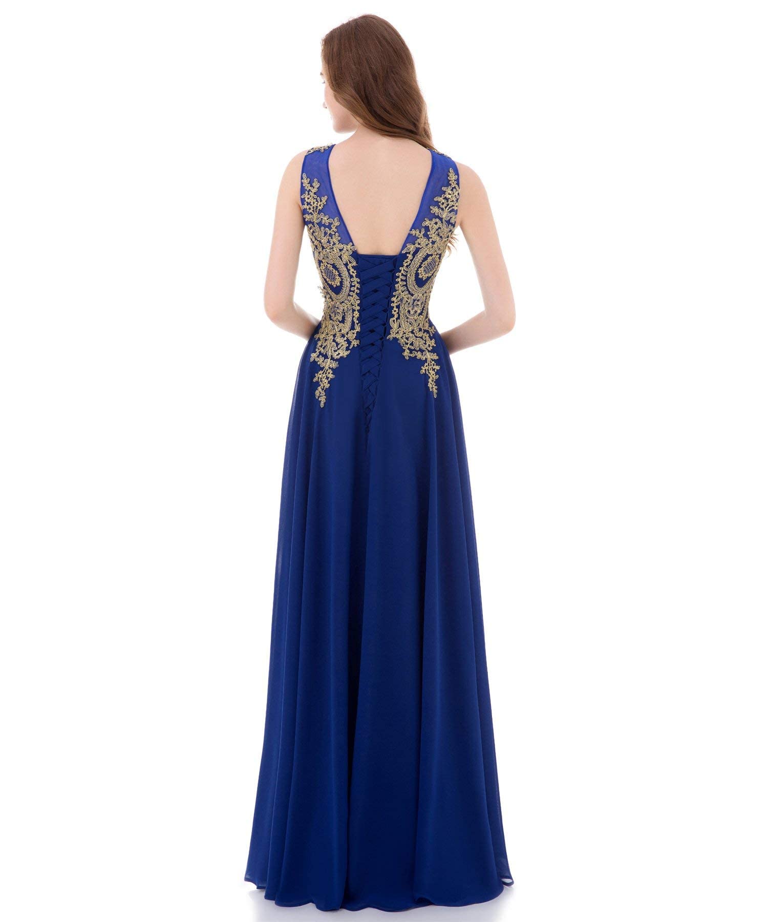 Elegant Gold Lace A-Line Long Chiffon Formal Dress for Women | Corset Prom Evening Gown | Perfect for Weddings, Galas & Special Occasions