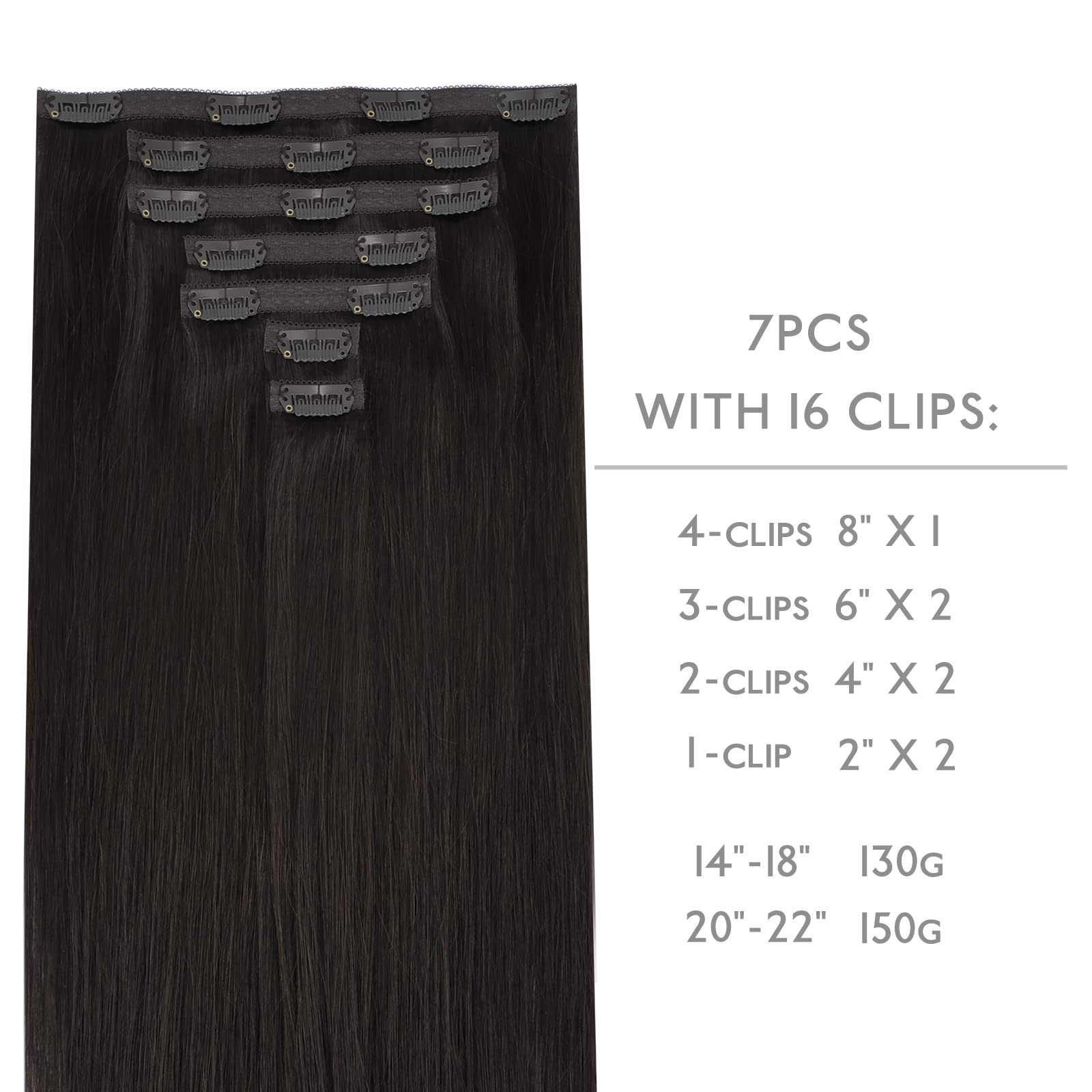 WENNALIFE Genius Seamless Clip-in Human Hair Extensions 7pcs - Ultra Invisible 50% Thinner Dark Brown Real Human Hair for Volume & Length - Perfect for Parties, Weddings & Daily Styling