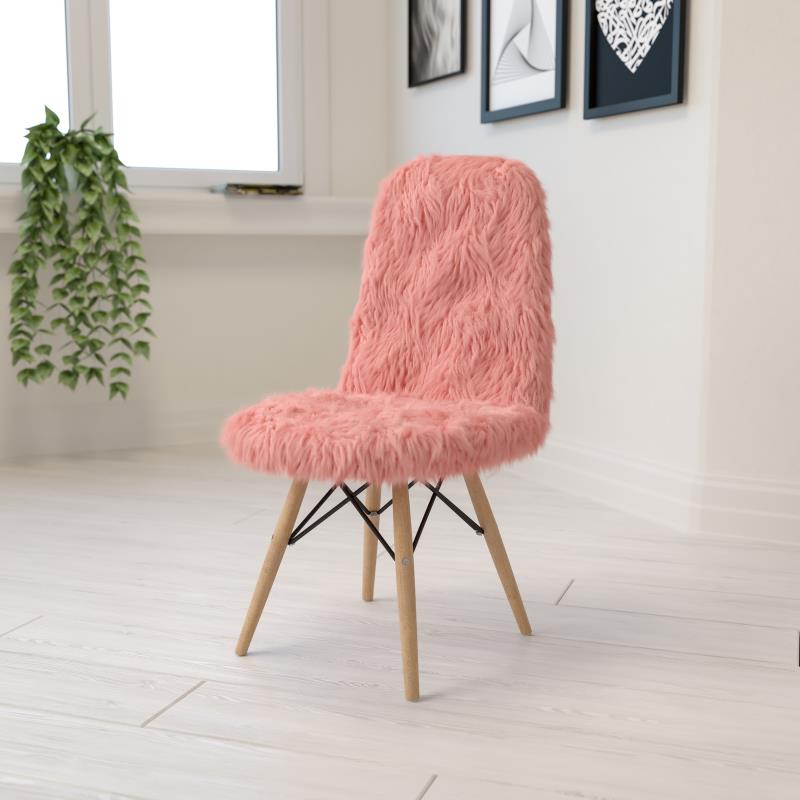 Calvin Shaggy Dog Light Pink Accent Chair - Plush Velvet Upholstered Lounge Chair for Living Room, Bedroom, or Office - Cozy Reading Nook & Stylish Home Decor