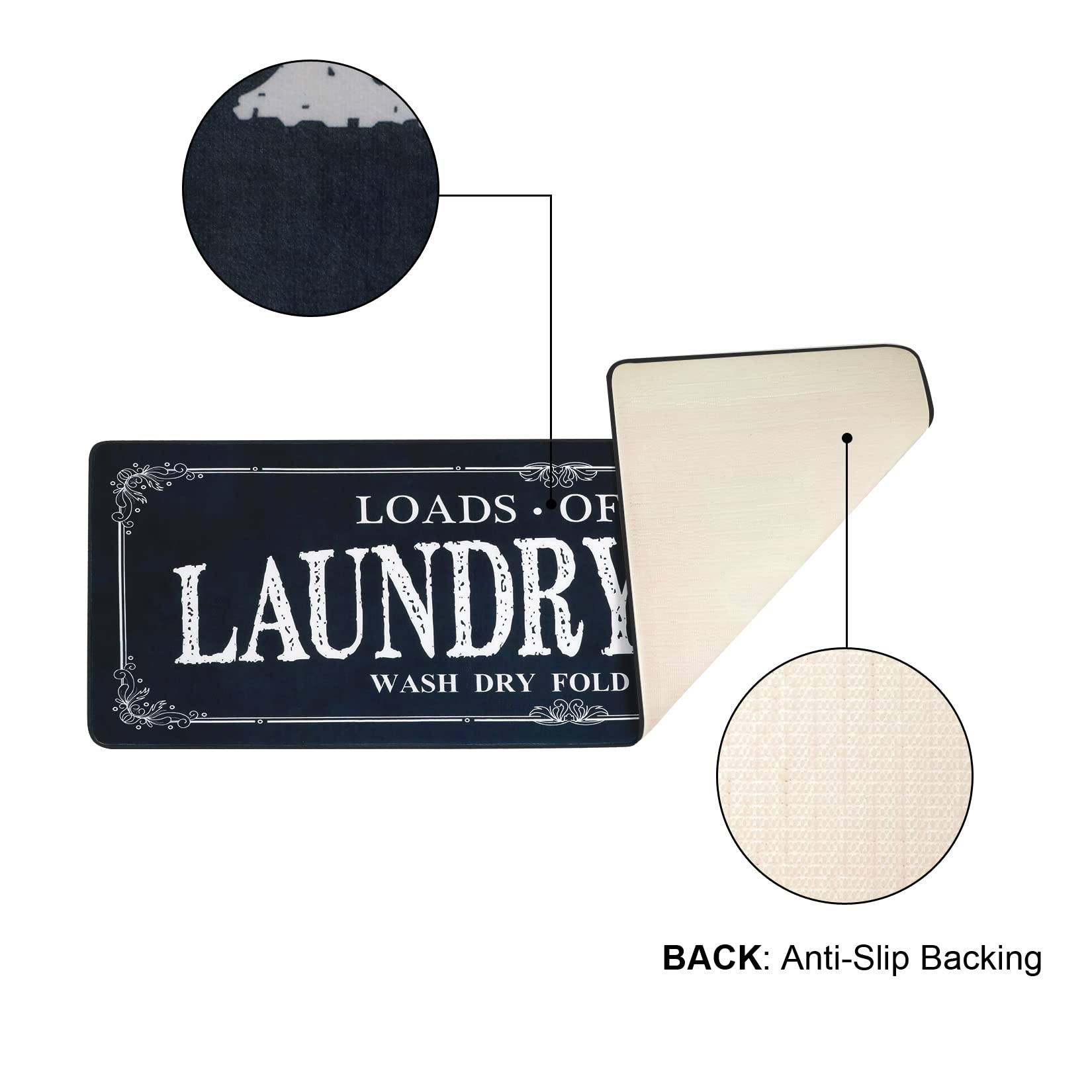 Non-Slip Laundry Room Rug Runner - 2'x6' Washable Farmhouse Kitchen Floor Mat for Bathroom, Mudroom & Laundry Room Decor (Black) | Perfect for High-Traffic Areas & Pet-Friendly Homes