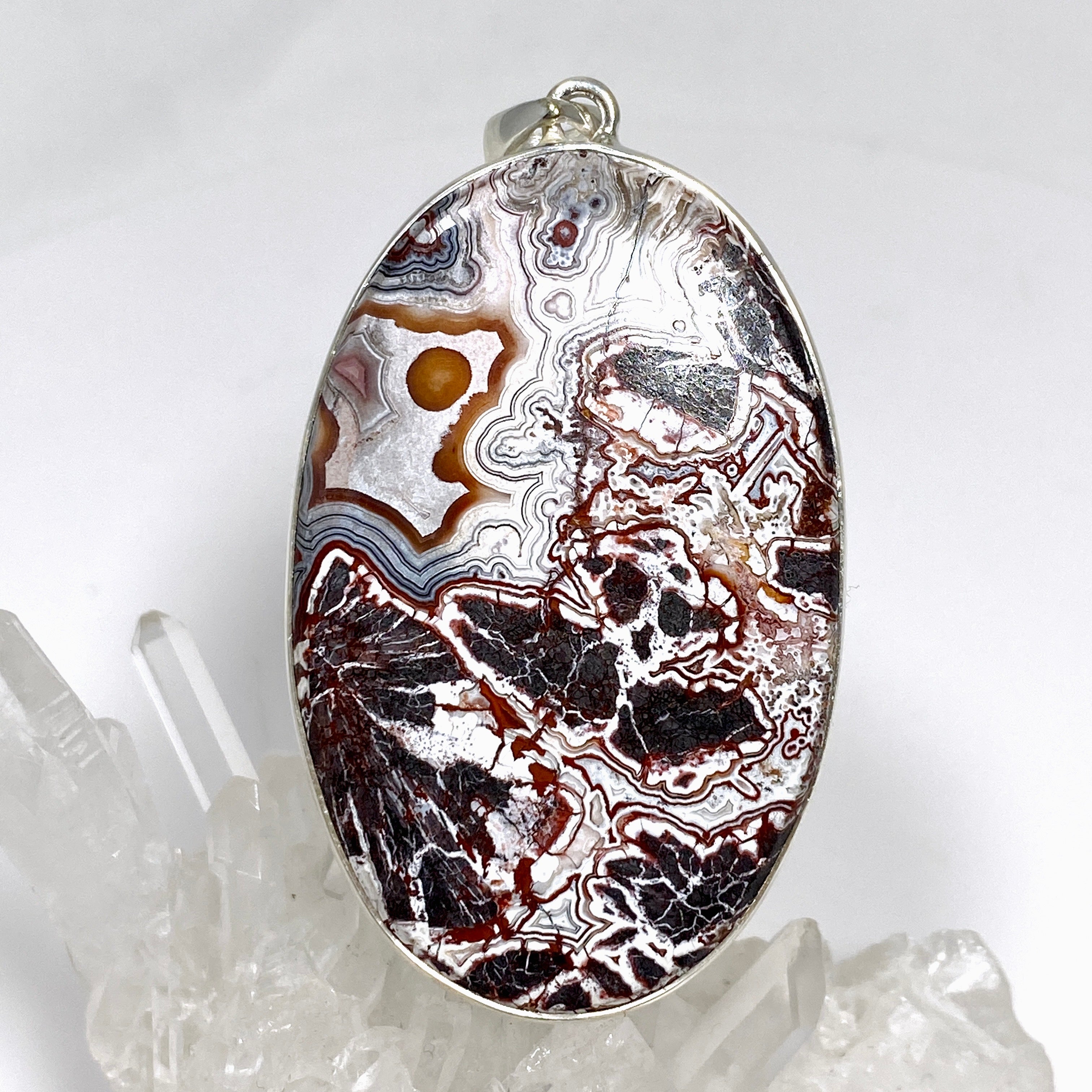 Mexican Crazy Lace Agate Oval Pendant Necklace KPGJ4572 - Elegant Handmade Jewelry for Women, Perfect for Parties & Special Occasions