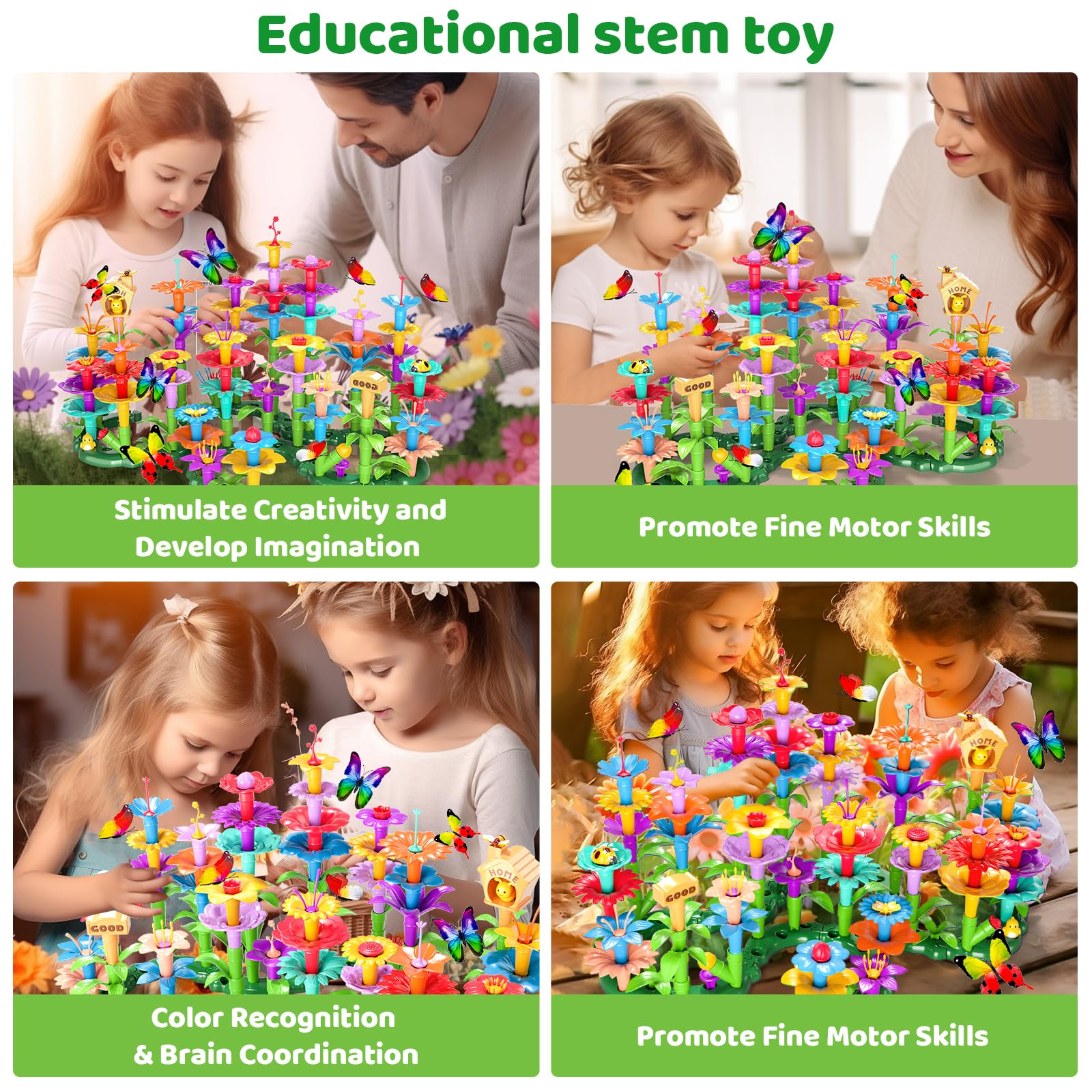 184Pcs Flower Garden Building Blocks STEM Toys for Girls & Boys Ages 3-7, Creative DIY Stacking Educational Toys for Preschool Learning, Brain Development & Kindergarten Activities - Perfect for Indoor Play, Birthday Gifts & Classroom STEM Projects