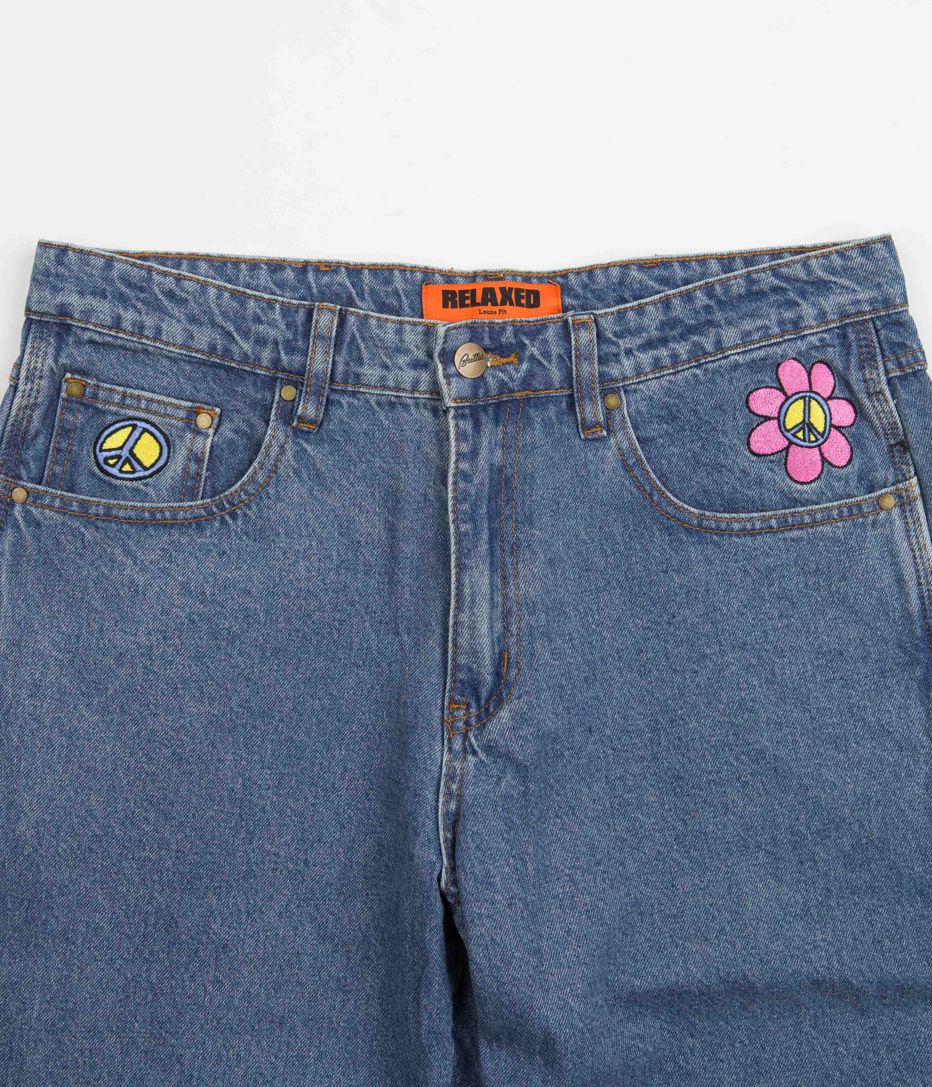 Butter Goods Flower Denim Jeans - Washed Indigo Blue Slim Fit Vintage High Waisted Jeans for Women | Perfect for Casual Wear, Street Style & Everyday Outfits