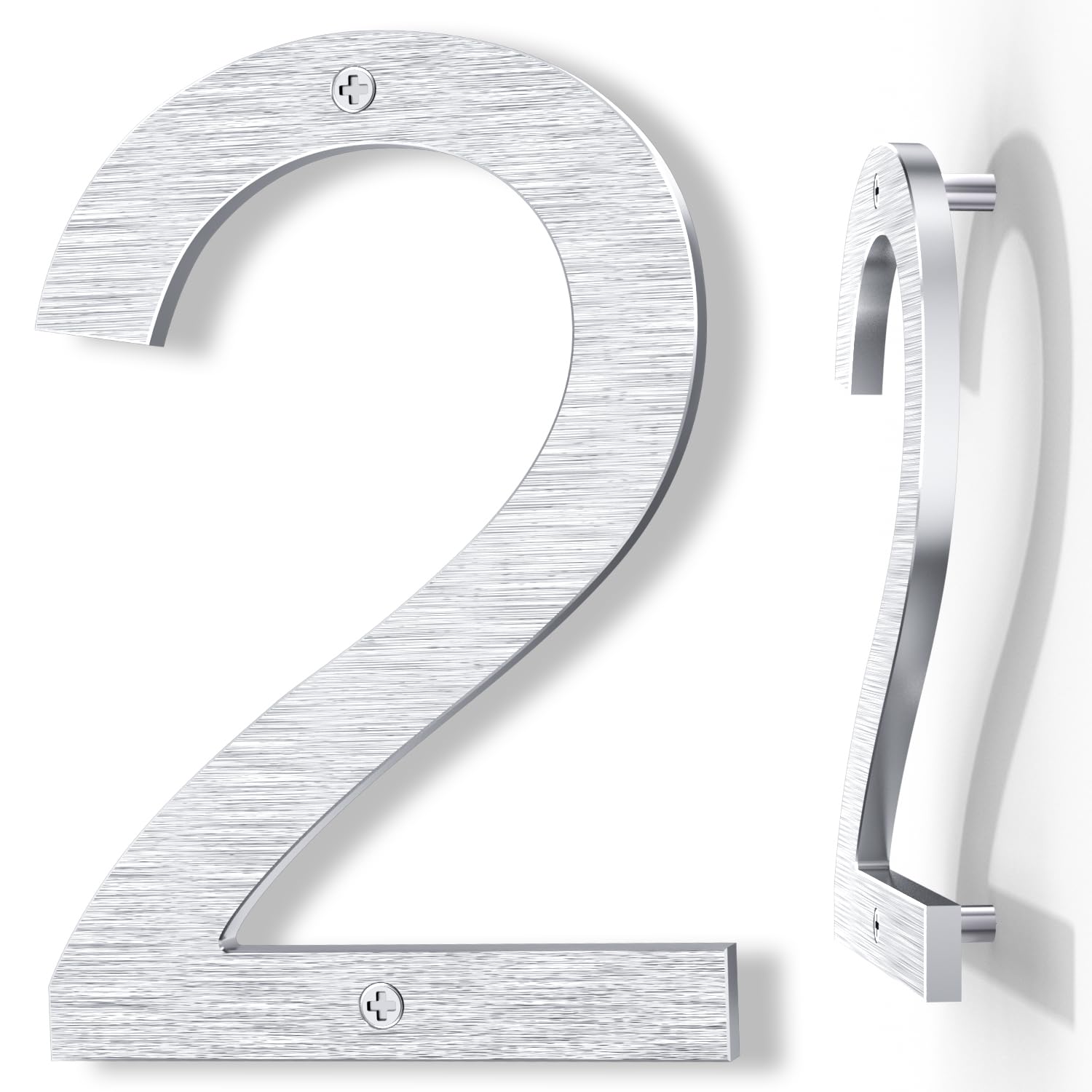 8 Inch Silver Modern Floating Metal House Numbers - Large Aluminum Address Plaque for Front Door, Outdoor Brick House - Weatherproof & Durable (Set of 2) - Perfect for Home, Office, or Business Exterior Signage