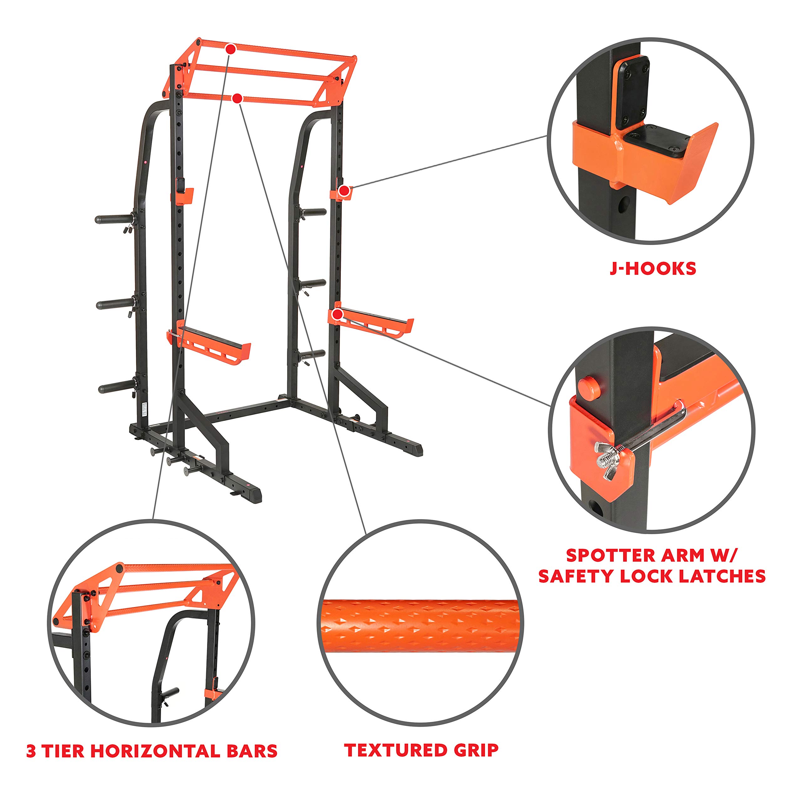 Sunny Health & Fitness Power Zone Half Rack Power Cage with Weight Bench - Heavy Duty Home Gym Equipment for Strength Training & Weightlifting | Perfect for Home Workouts & Garage Gyms