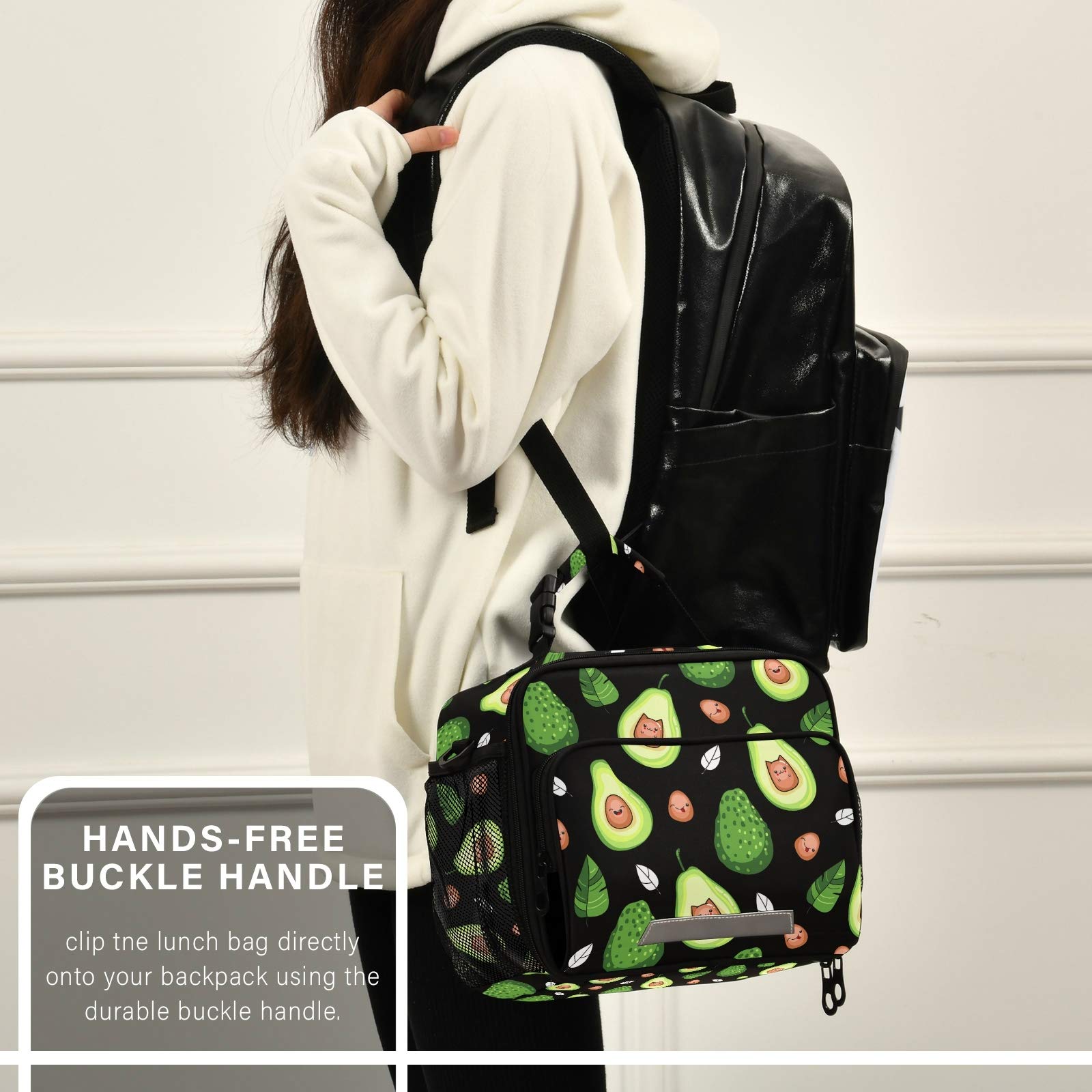 Kawaii Avocado Fruit Insulated Lunch Bag - Leakproof Reusable Lunch Box with Large Drinks Holder for Kids, Adults, School & Office - Perfect for Picnics, Work Lunches & Outdoor Activities